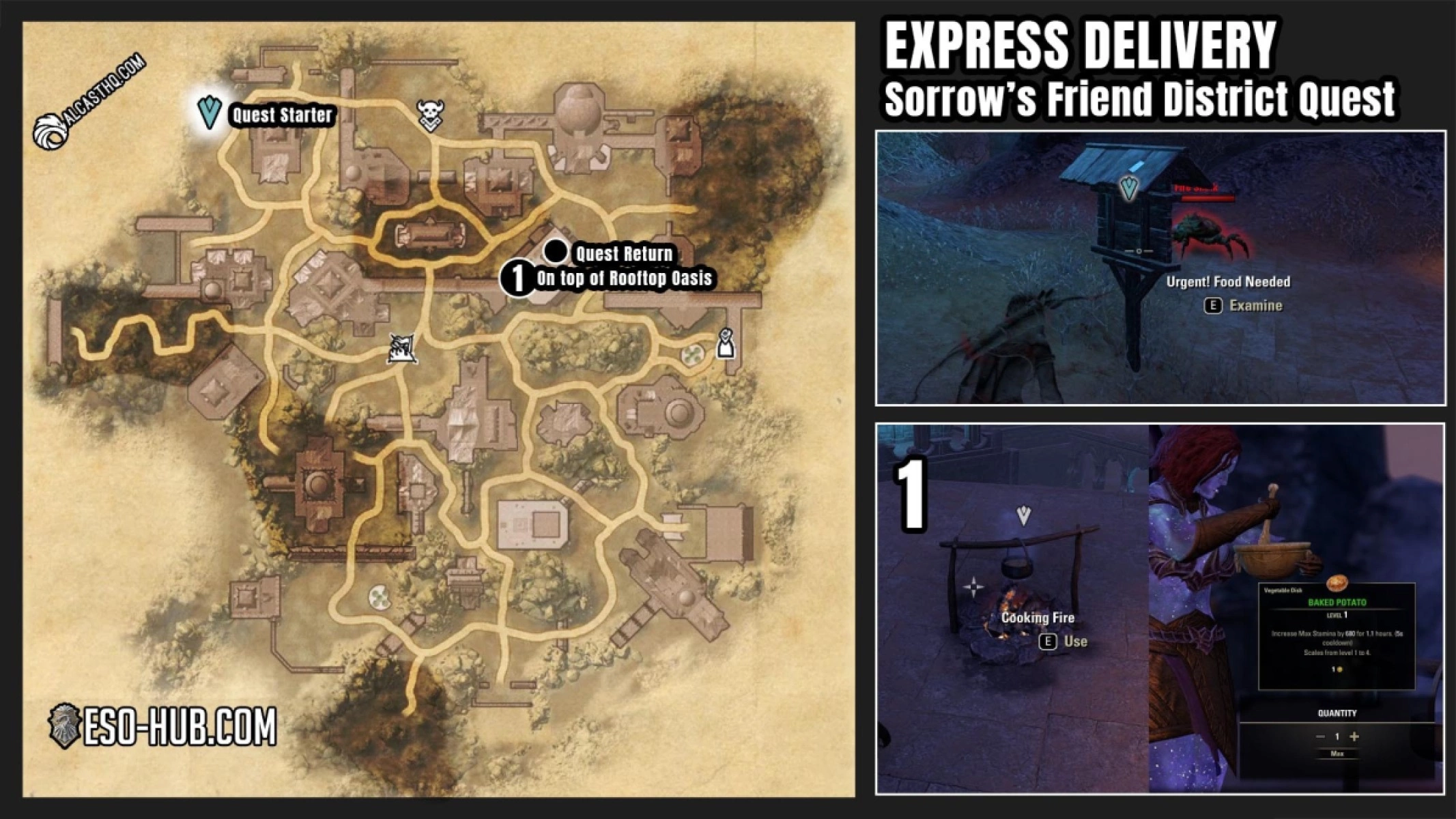 ESO Express Delivery Quest objectives on the map.