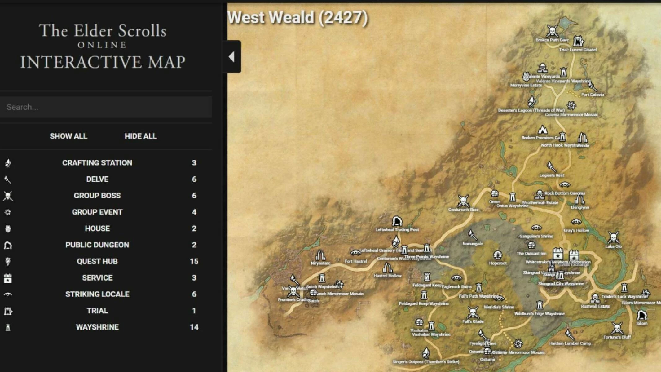 Zona ESO West Weald en el mapa interactivo