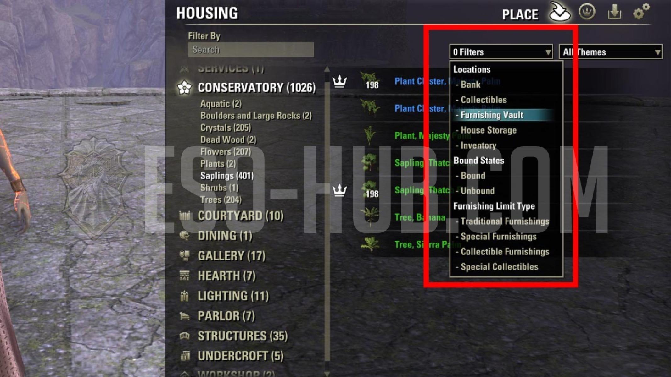 Furnishing Vault has been added to Housing Editor filters.