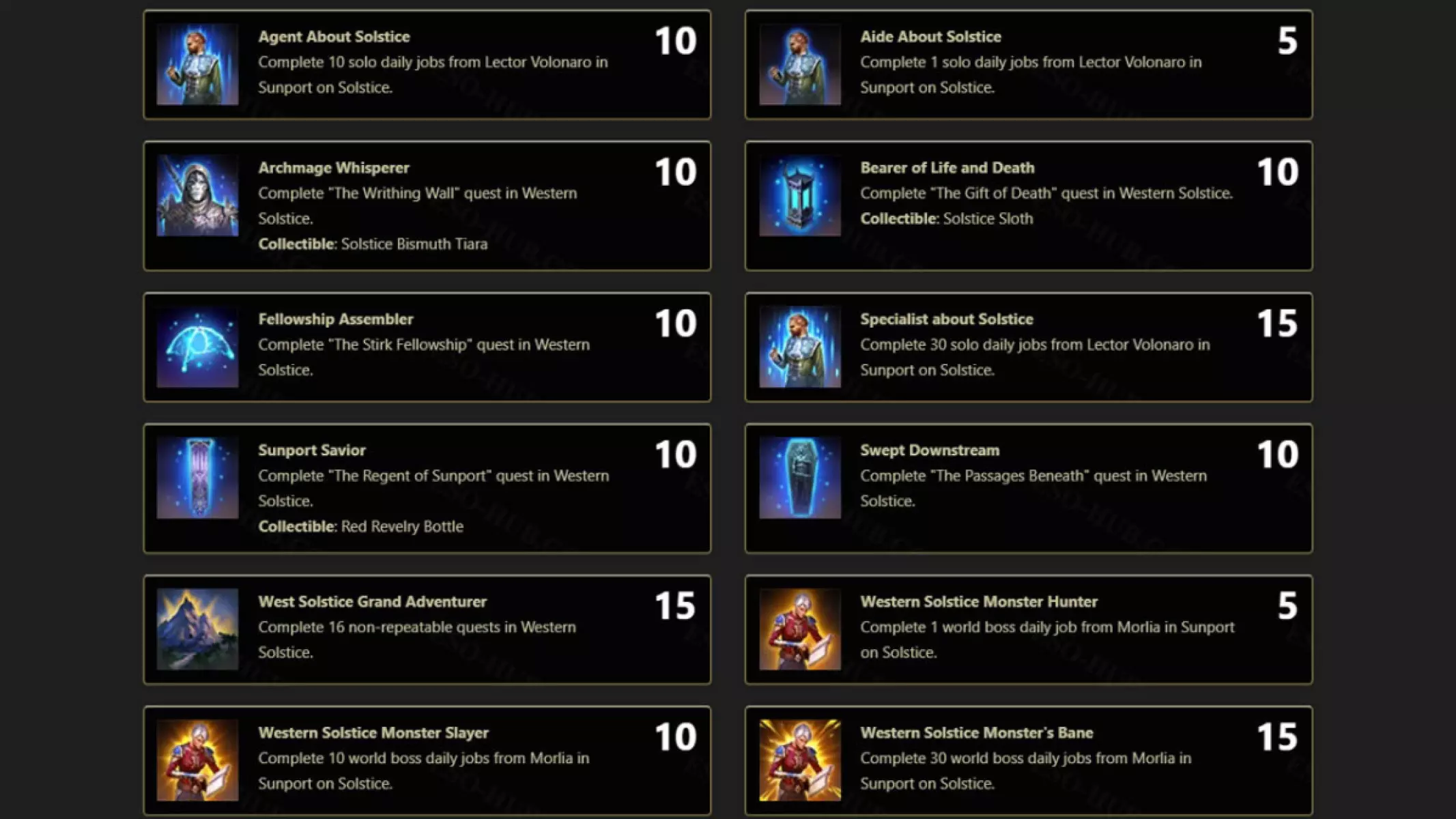 Progress towards achievements like 'Specialist About Solstice' by regularly completing Solstice dailies.