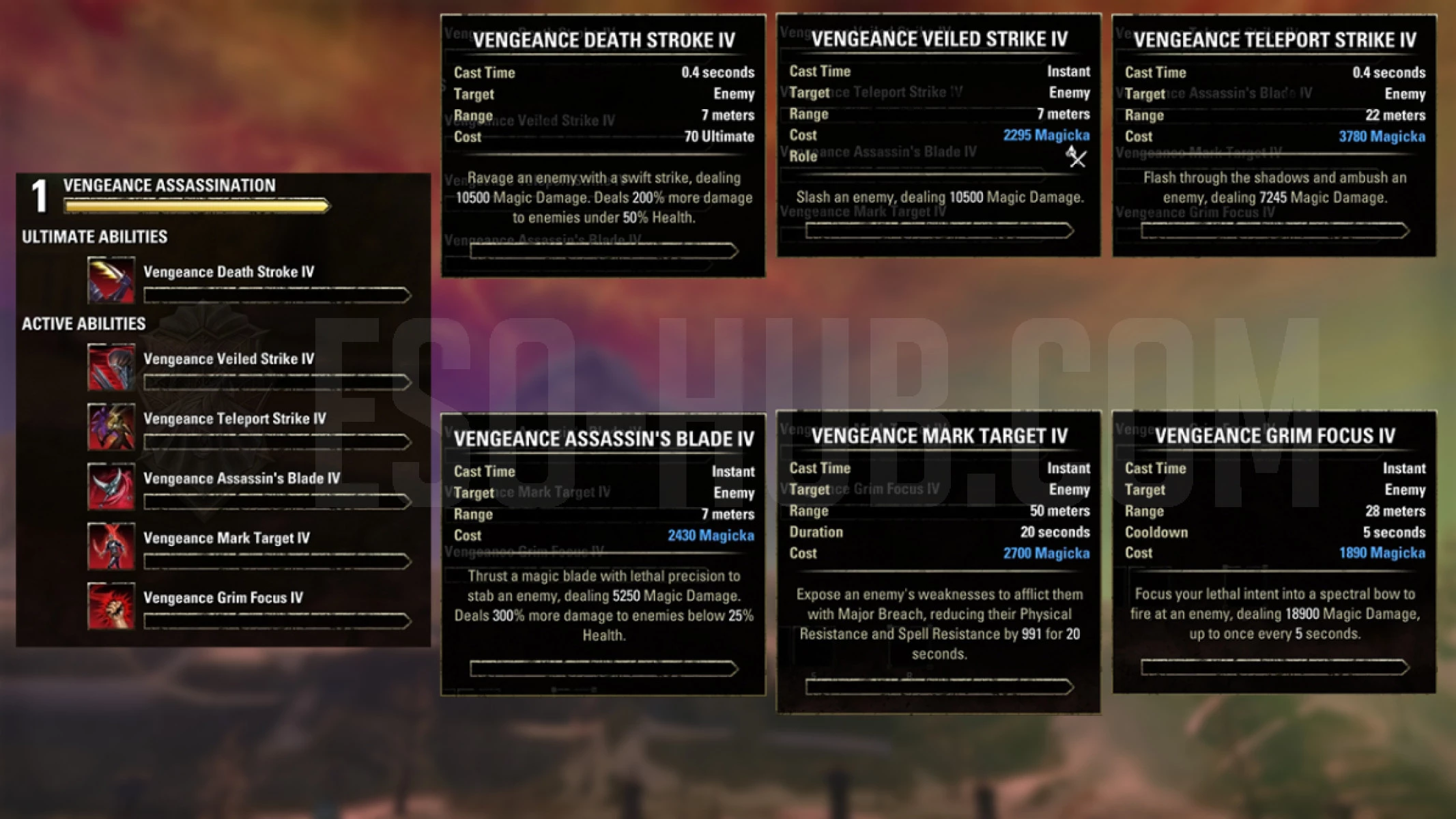 Nightblade Vengeance Assassination skills that are available only inside the ESO Vengeance Campaign Test