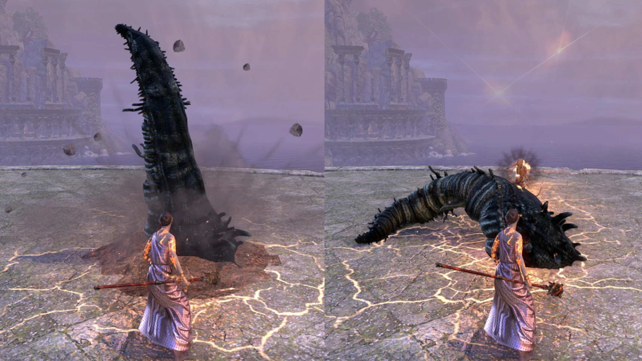 ESO Orpheon the Tactician spawns a black tentacle that swirls around once and disappears.