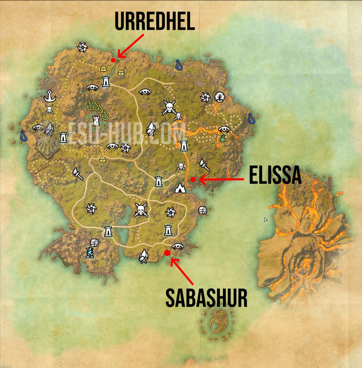Map of Galen with all the Hunters locations