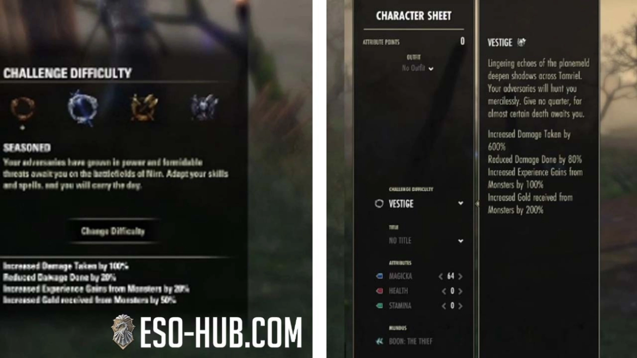 ESO Challenge Difficulty interface for PC (left) and Console (right)