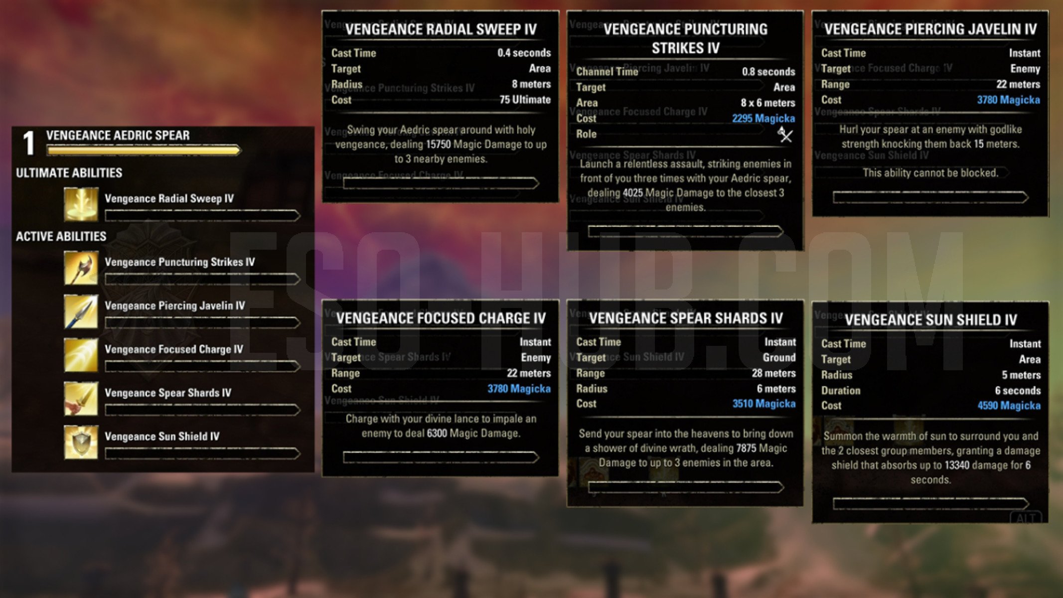 Templar Vengeance Aedric Spear skills that are available only inside the ESO Vengeance Campaign Test
