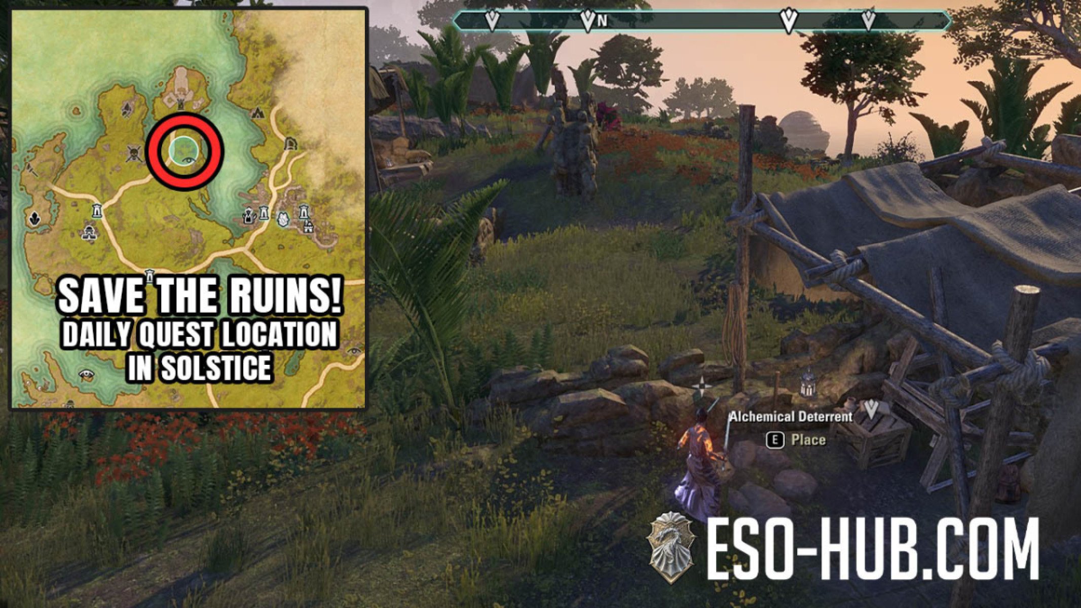 Save the Ruins!: Xi-Tak Ruins location on map and objectives for placing Alchemical Deterrents in Solstice. This quest is not inside a delve.