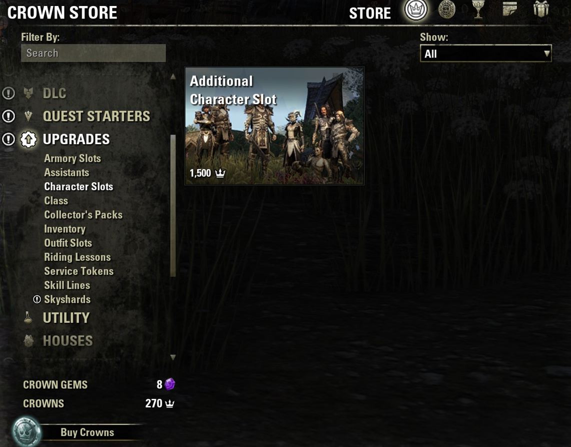 Additional Character Slot in the ESO Crown Store