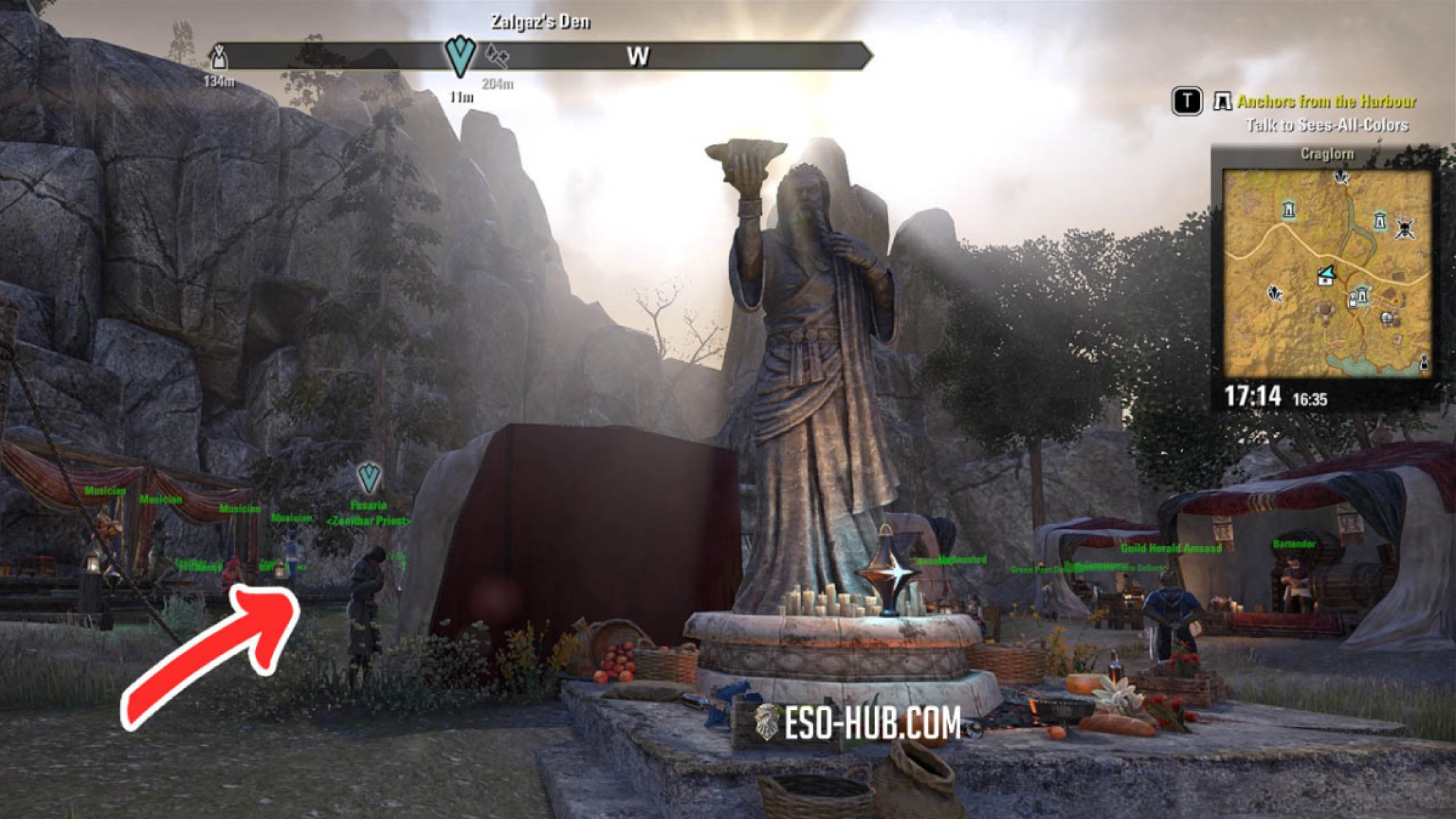 Fasaria gives you the daily that awards Trade Bars and the golden box. She is located next to the Zenithar statue in the Belkhart Festival Grounds. 