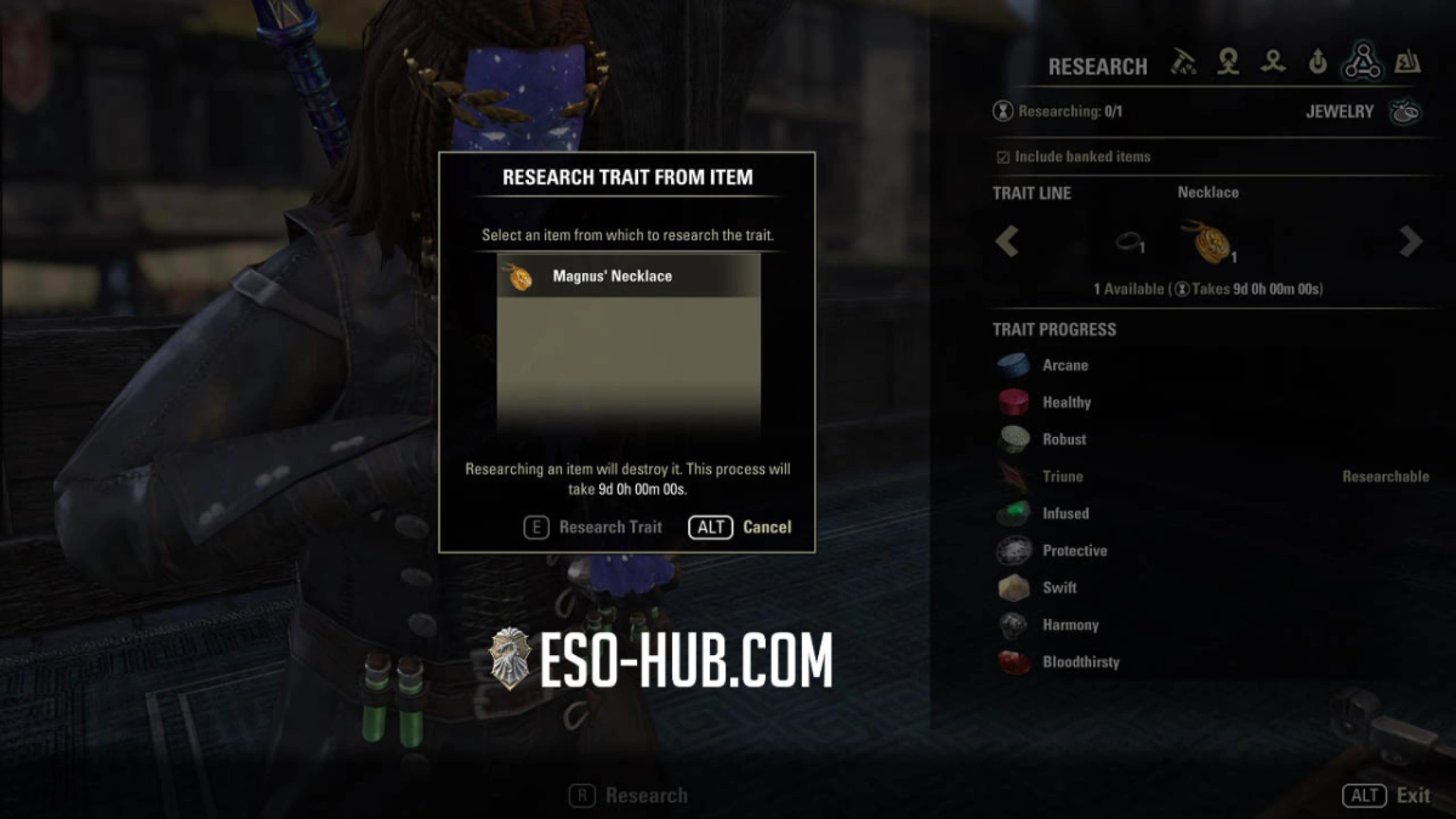 Since March 9th, the final trait research now only takes 9 days with all passives and ESO plus subscription.