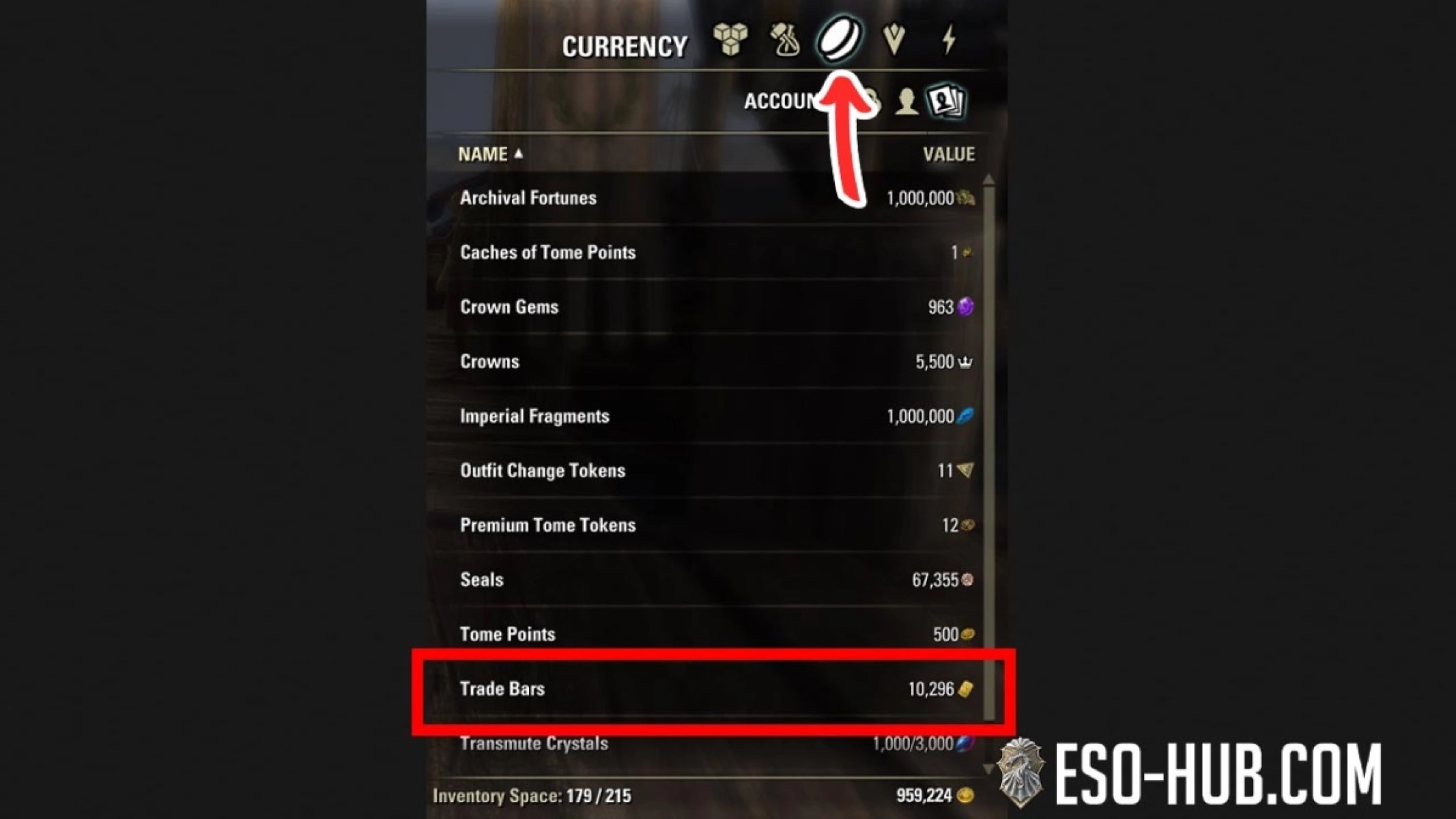 ESO Trade Bars can be seen in the Currency Tab.