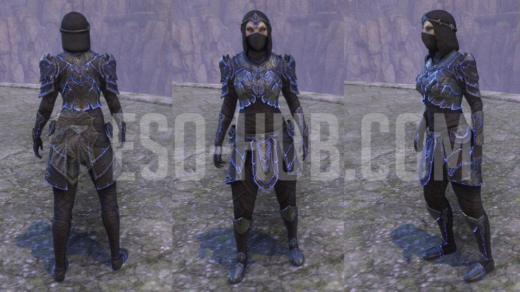 A female Dark Elf showcasing the Wormwrithe outfit style