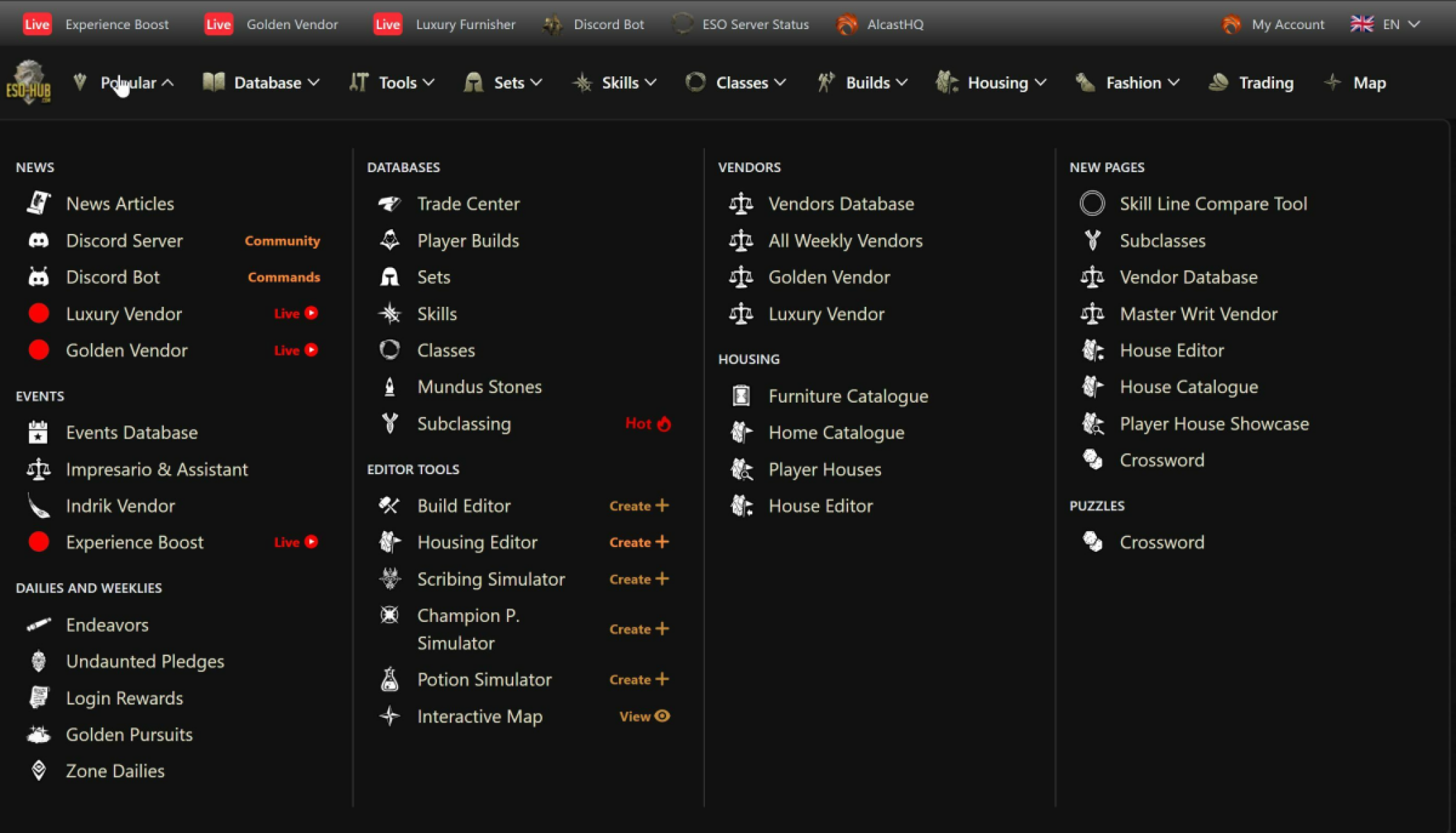 New Desktop Megamenu on ESO-Hub.com
