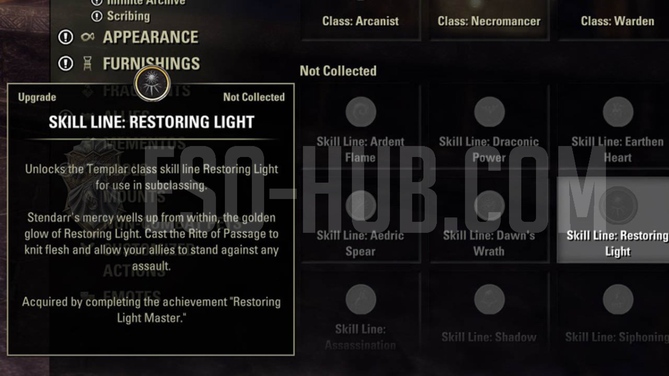 Locked Skill Lines in the Collections UI means you have not yet leveled up that skill line to rank 50.