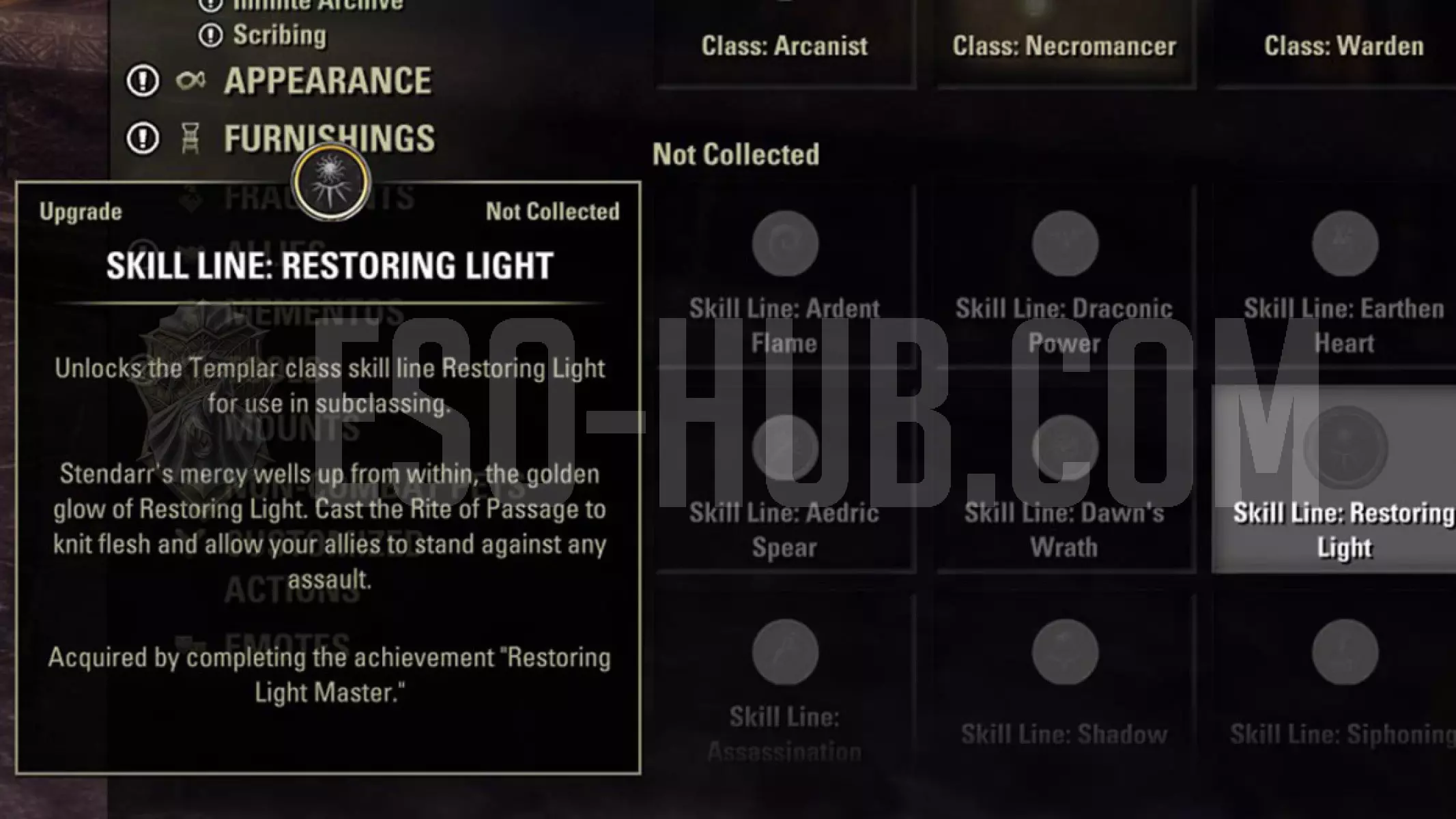 Locked Skill Lines in the Collections UI means you have not yet leveled up that skill line to rank 50.