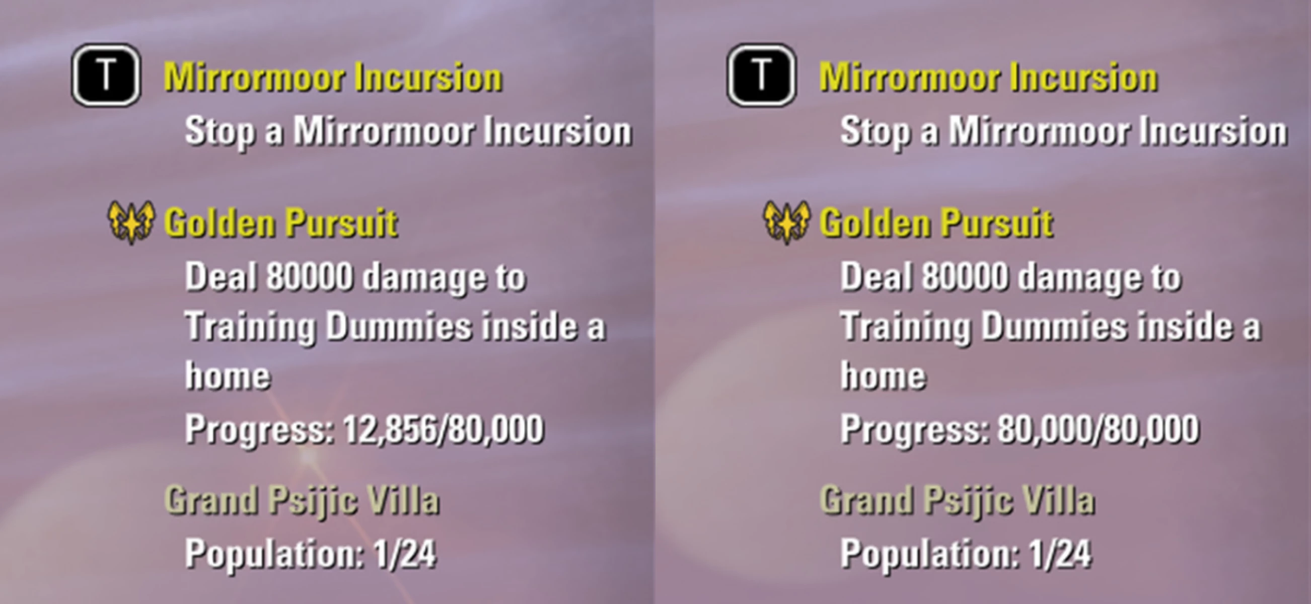 Pinned Golden Pursuit activity on the HUD