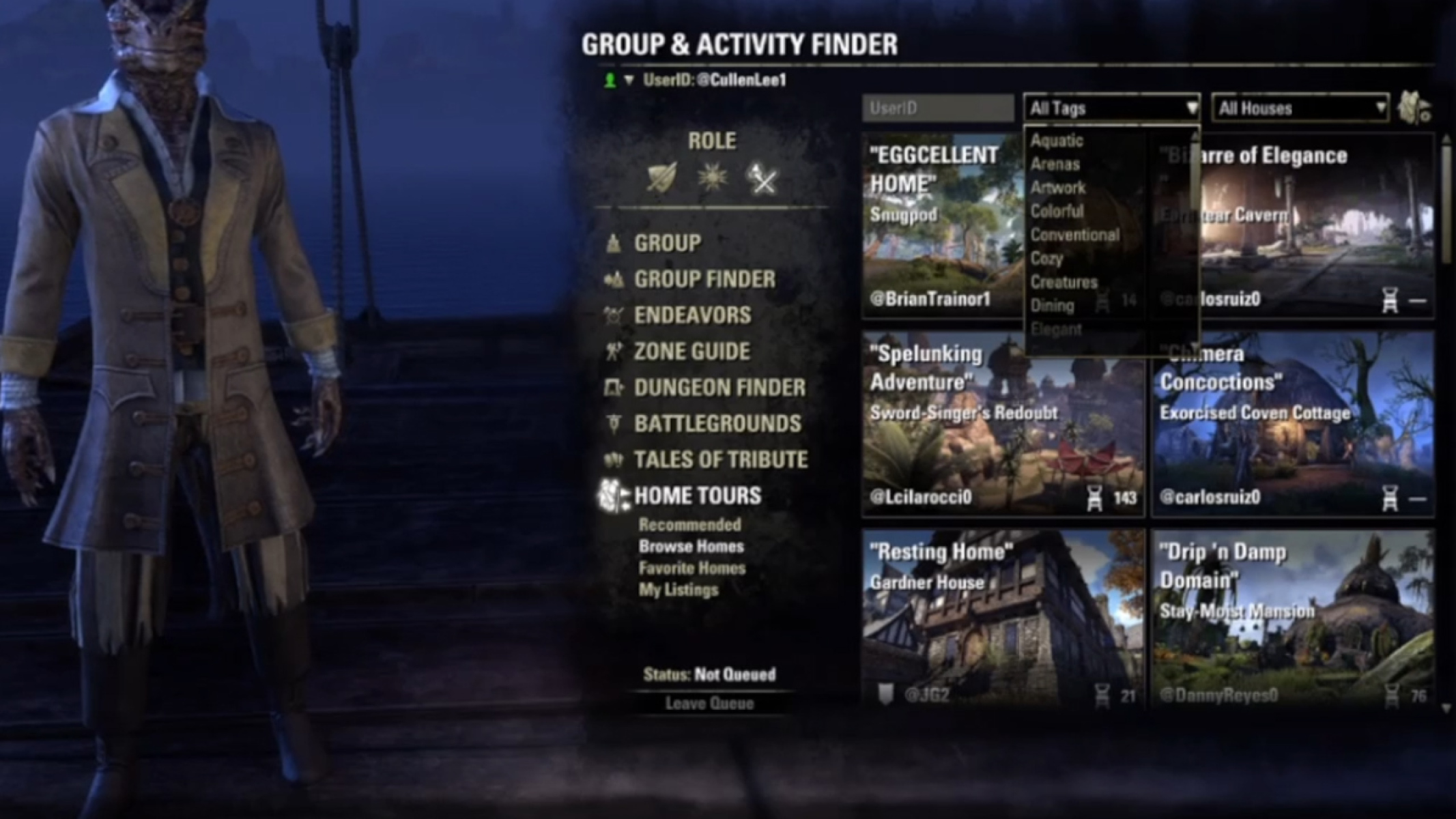 Home Tours entry in the Group &amp; Activity Finder from ESO Live.