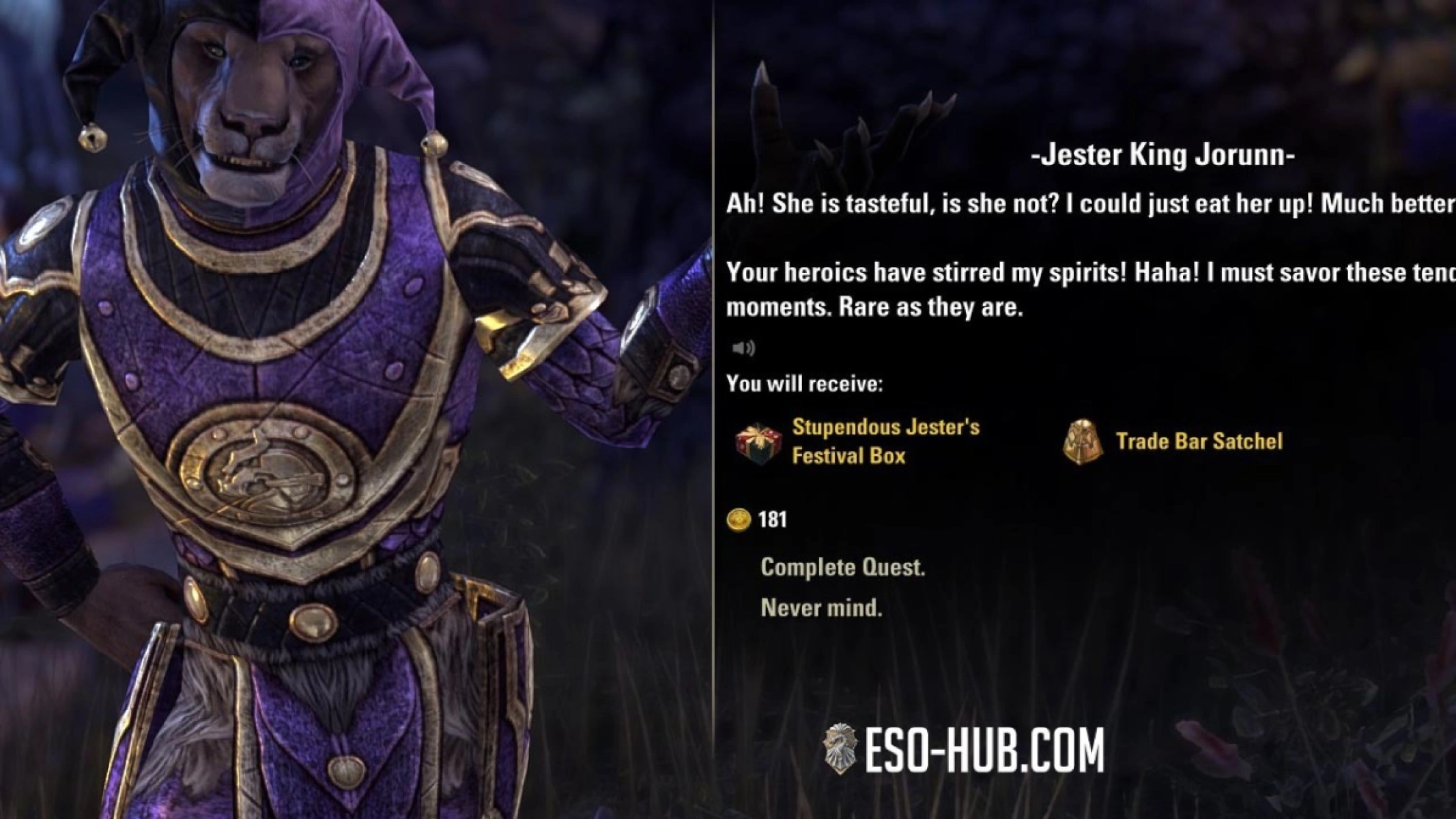 Your first Jester's Festival daily quest of the day rewards a golden box and a Trade Bar Satchel.