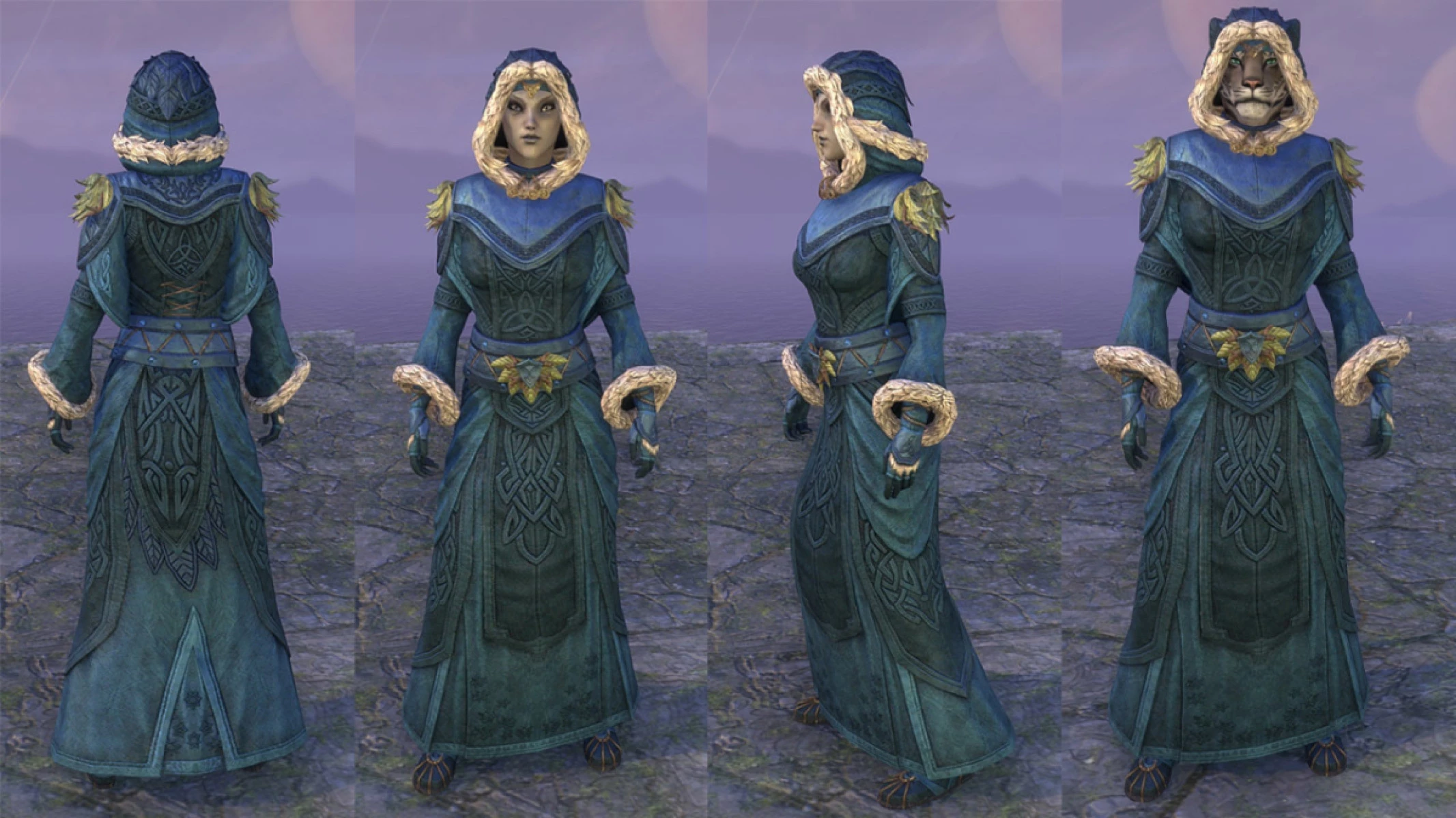 Eldertide druids ready themselves for the chill of winter during their New Life stargazing session with these snug and cozy robes. If you wish to join them in their study of the stars, be sure to prepare with your own set of these festive robes!