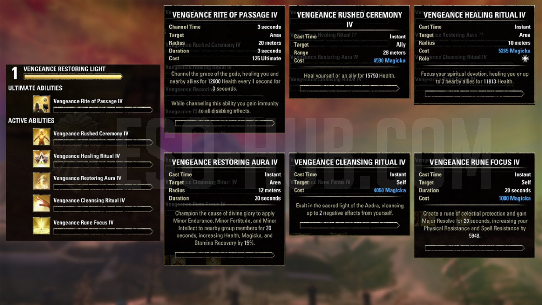 Templar Vengeance Restoring Light skills that are available only inside the ESO Vengeance Campaign Test