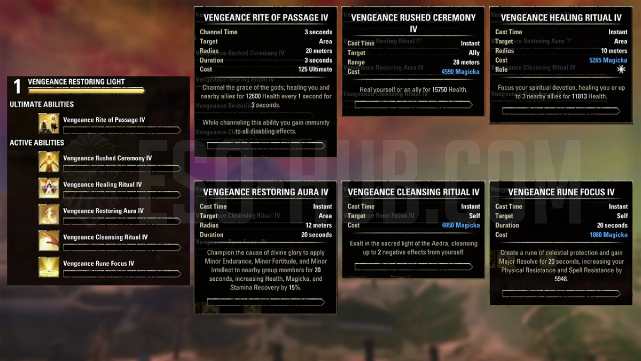 Templar Vengeance Restoring Light skills that are available only inside the ESO Vengeance Campaign Test