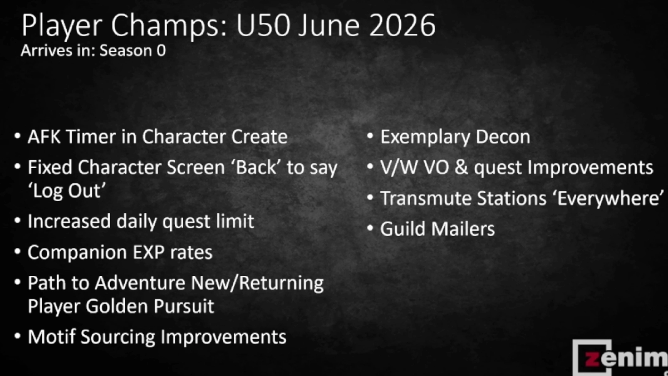 ESO Update 50 player experience improvements summary slide