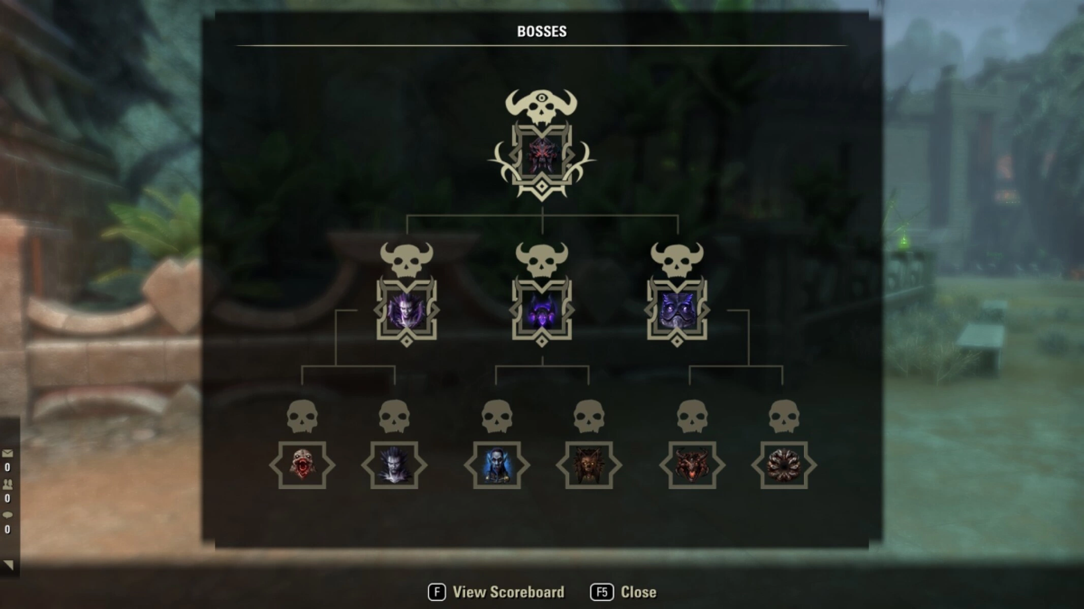 When you press F5, the in-game graphic shows Argent Bosses at the bottom, Gilded in the middle row and the trial boss at the top.