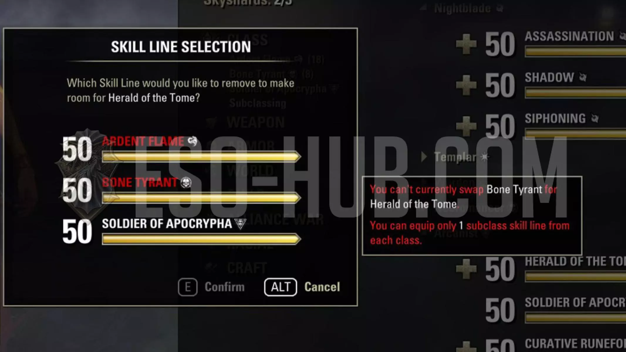 Экран выбора линии умений ESO Subclassing