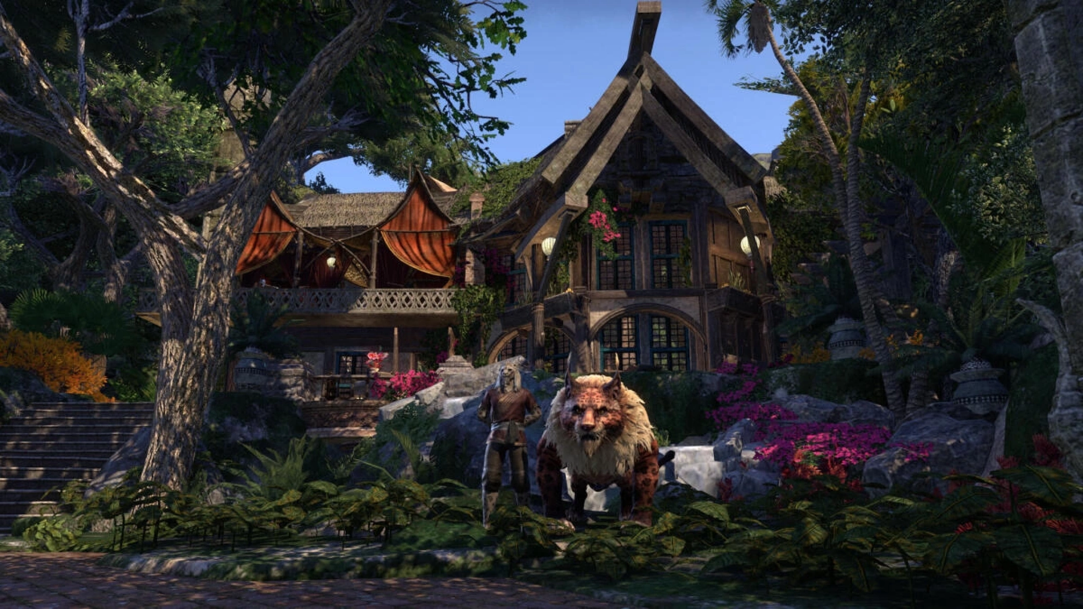 Built by an inseparable duo: an icy elder monk and a fiery warrior student who settled here after the destruction of Sunspire left them wandering for years. A private waterfall flows into a hot spring to wash off post-adventure grime. The heat, the stars and a bit of moon sugar is how they spend their leisure time.