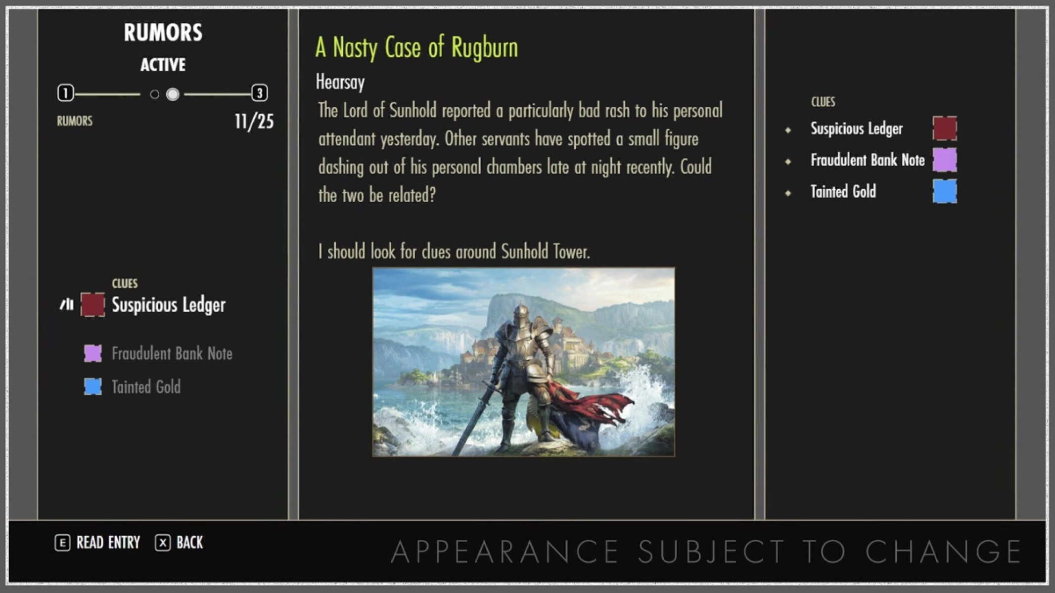 ESO Rumors  journal section as shown during the 2026 Seasons Direct stream