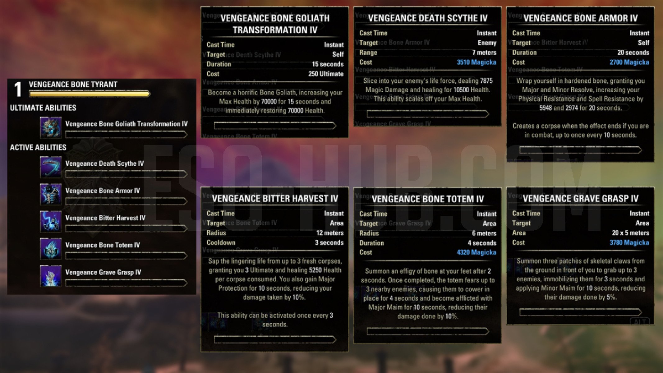 Necromancer Vengeance Bone Tyrant skills that are available only inside the ESO Vengeance Campaign Test