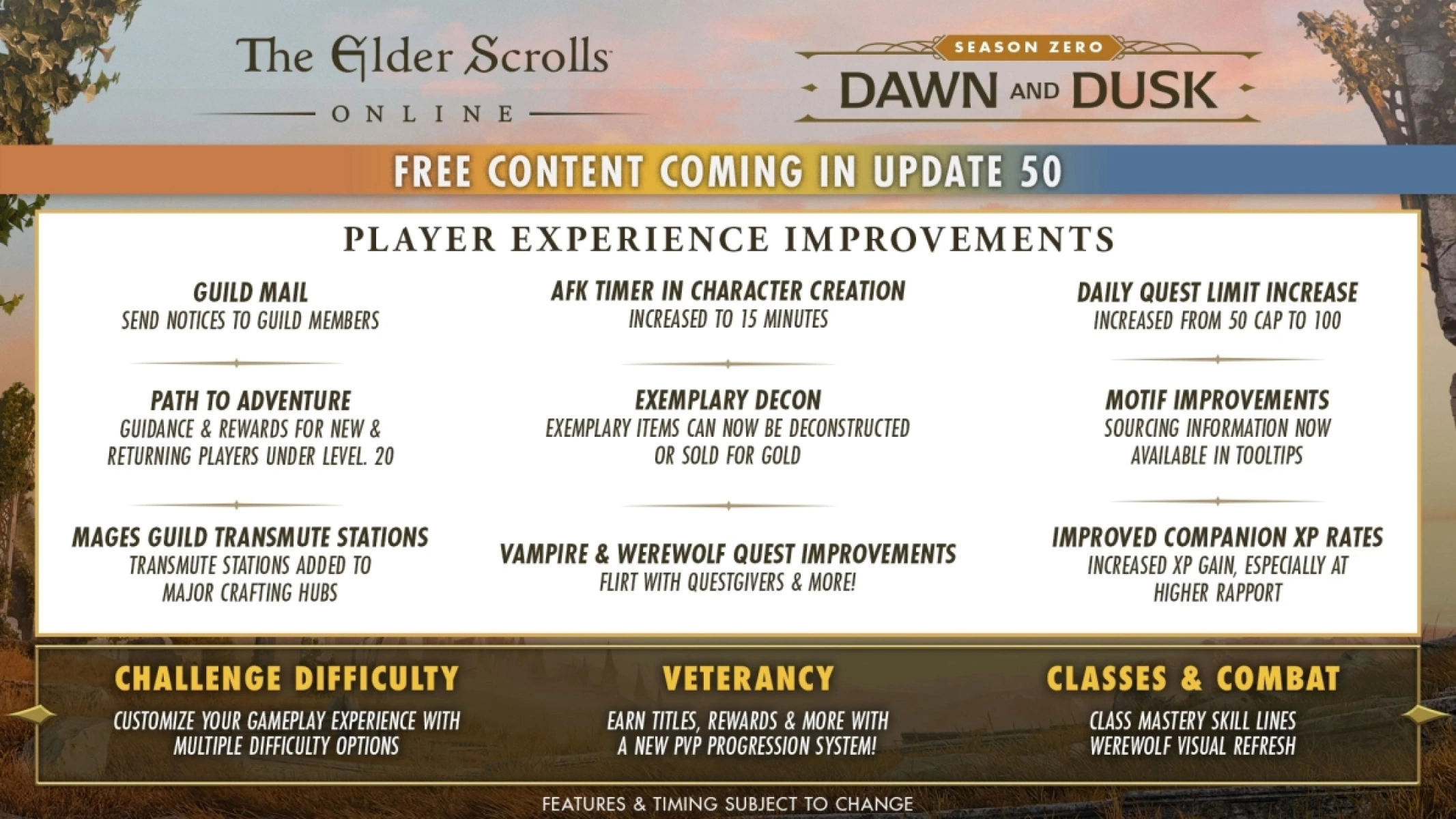 Free content coming in Update 50 as part of Season Zero.