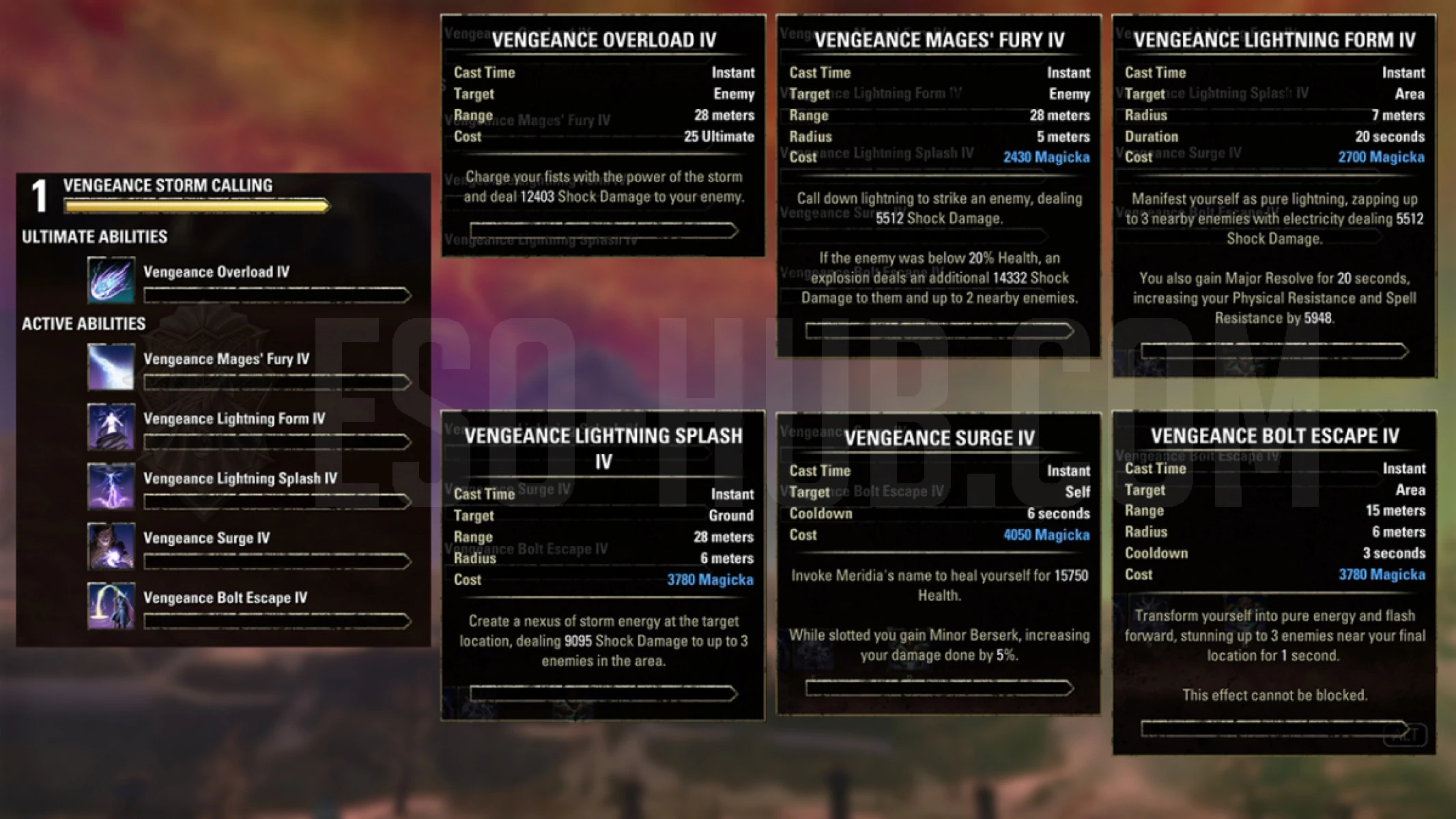 Sorcerer Vengeance Storm Calling skills that are available only inside the ESO Vengeance Campaign Test