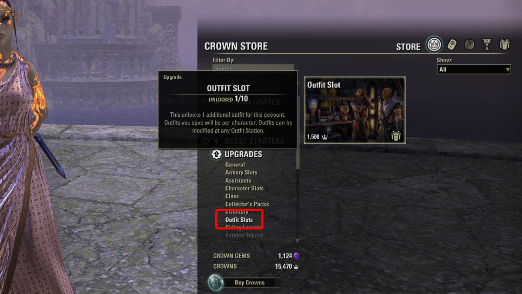 Outfit Slot in the Upgrades Tab