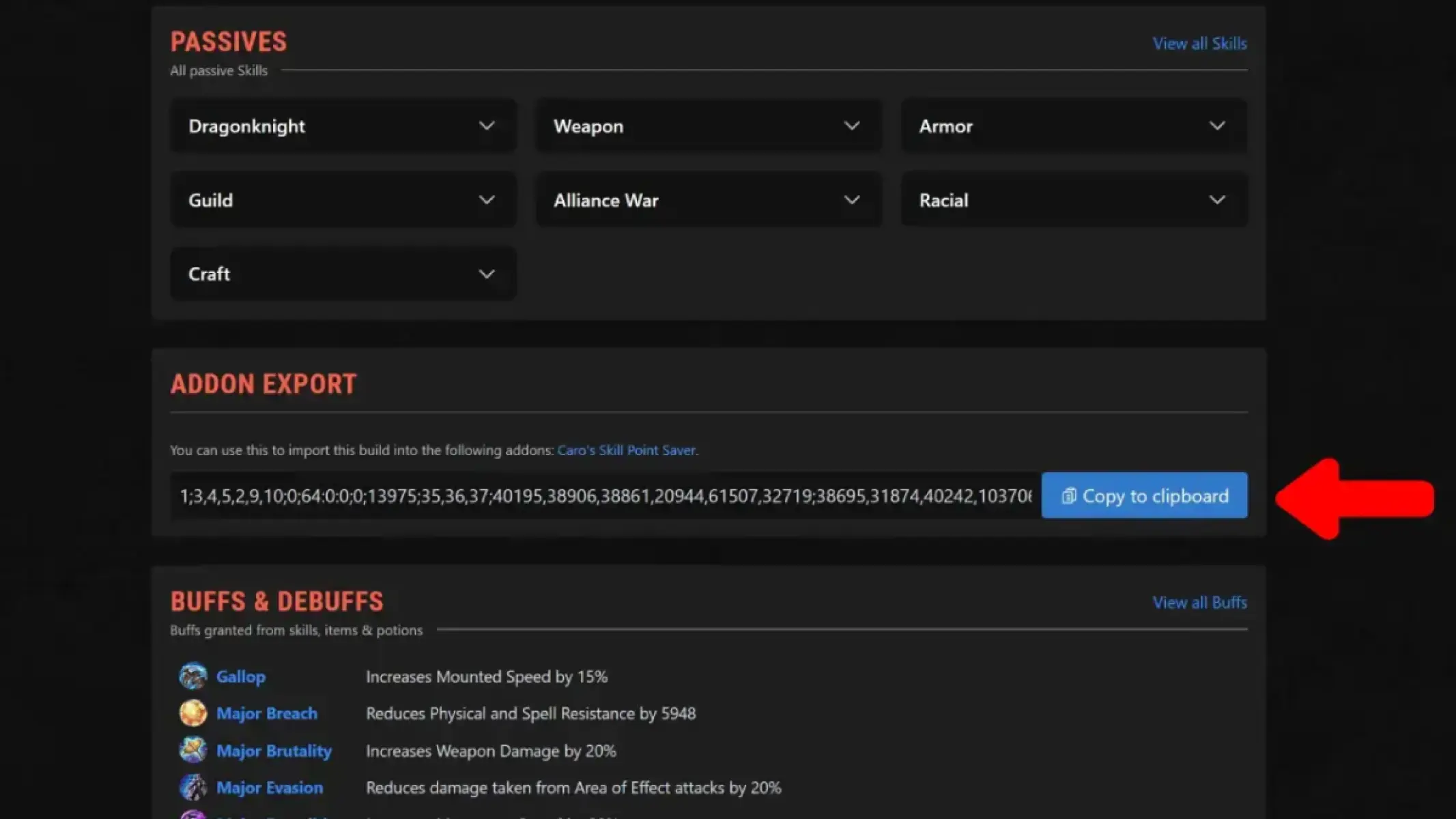 Copy String on any Build Page on ESO-Hub.