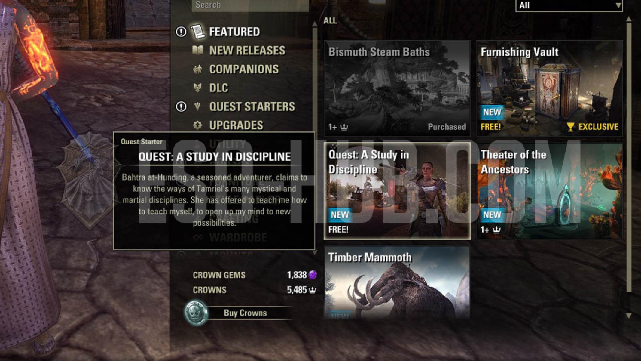 Квест ESO Subclassing "A Study in Discipline" можно взять в Crown Store