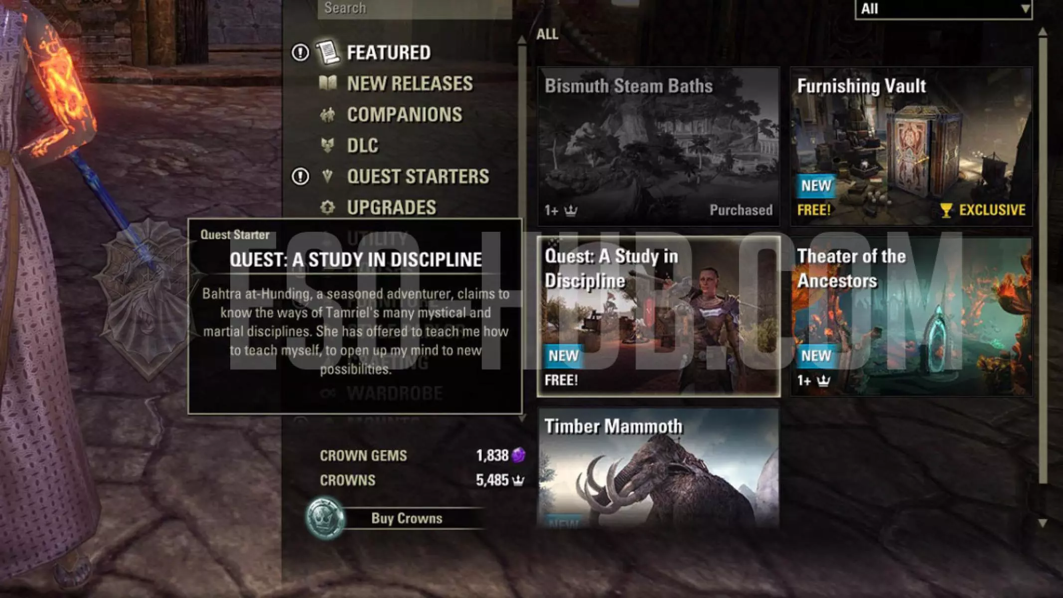 Квест ESO Subclassing "A Study in Discipline" можно взять в Crown Store