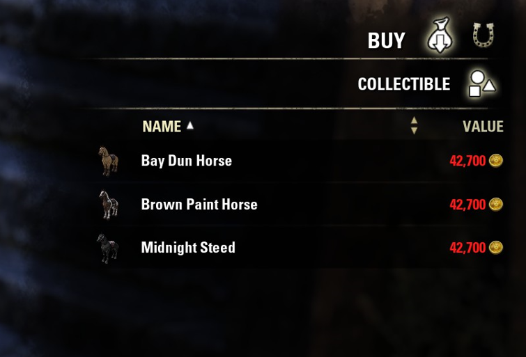 Mounts available from the stablemaster in ESO