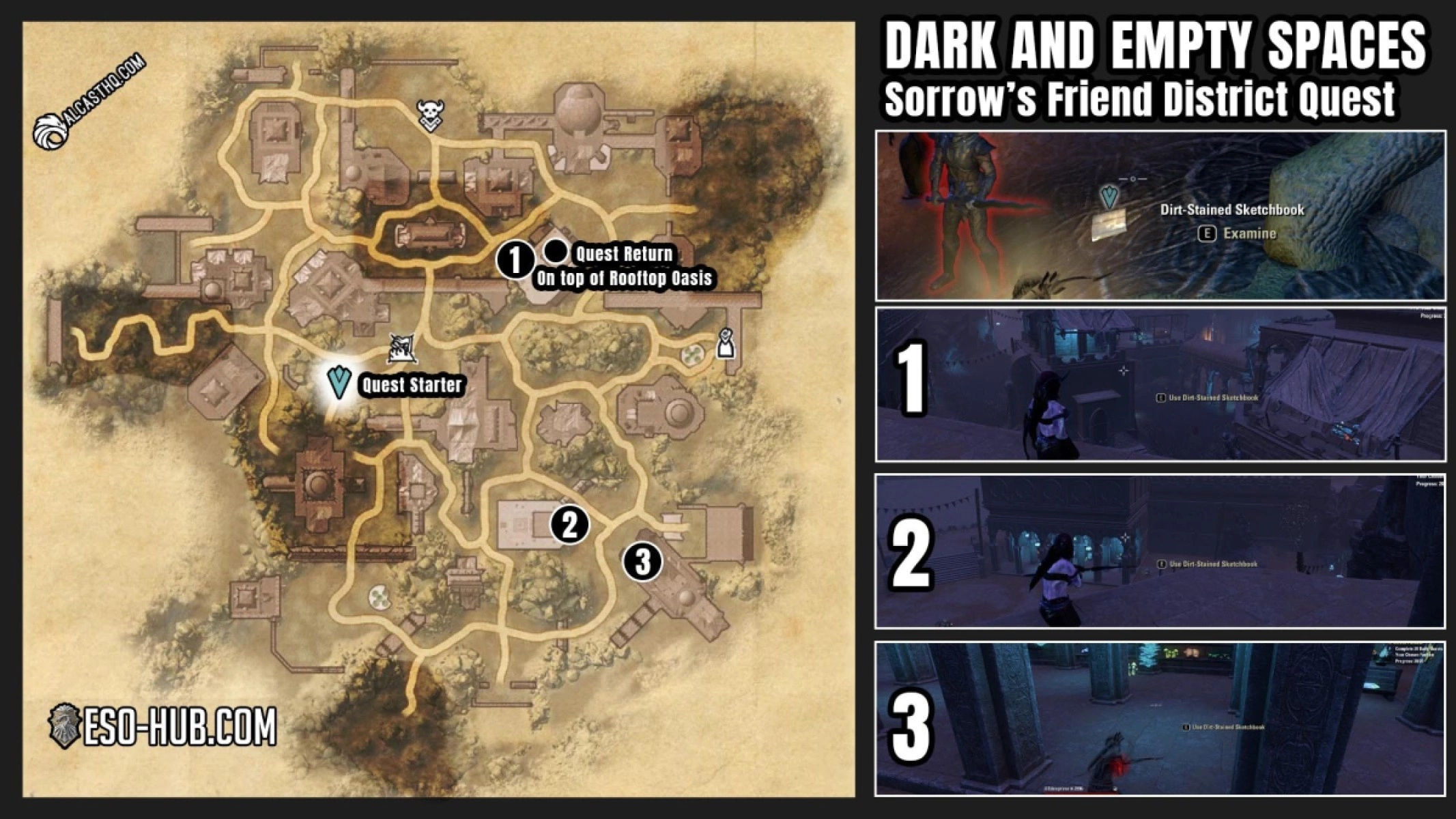 ESO Dark an Empty Spaces Quest objectives on the map.