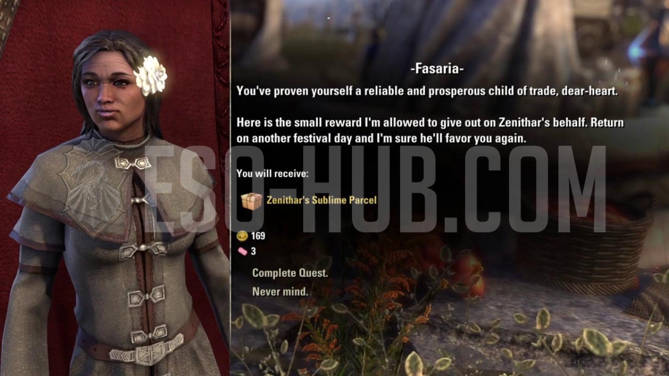 ESO Zeal of Zenithar Daily Quest Honest Toil rewards you with the golden quality Zenithar's Sublime Parcen and three tickets.