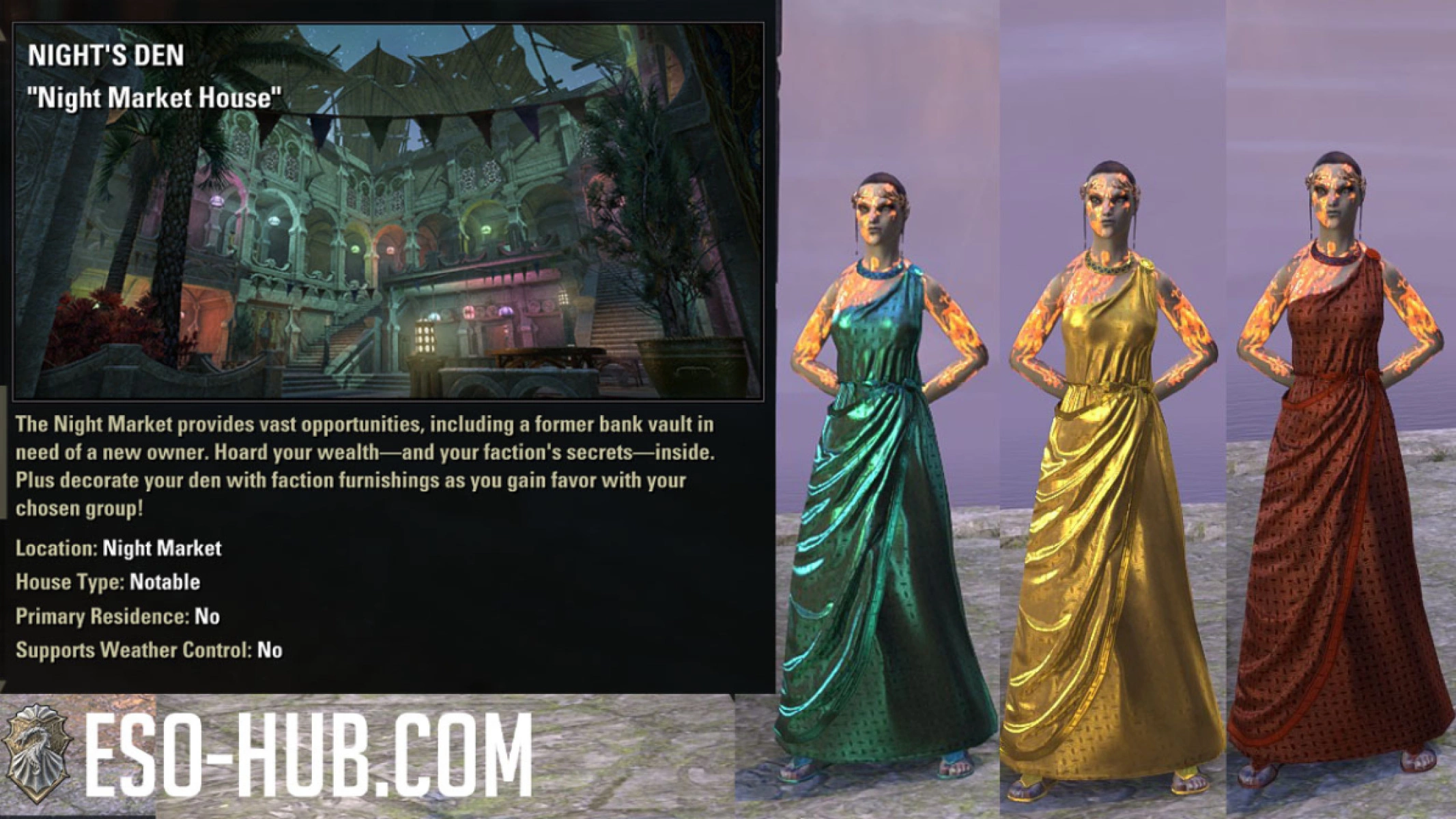 [Night's Den] House &amp; Faction dyes form left to right: Thousand Eyes Ichor, Ruckus Rust and Glittering Gold.