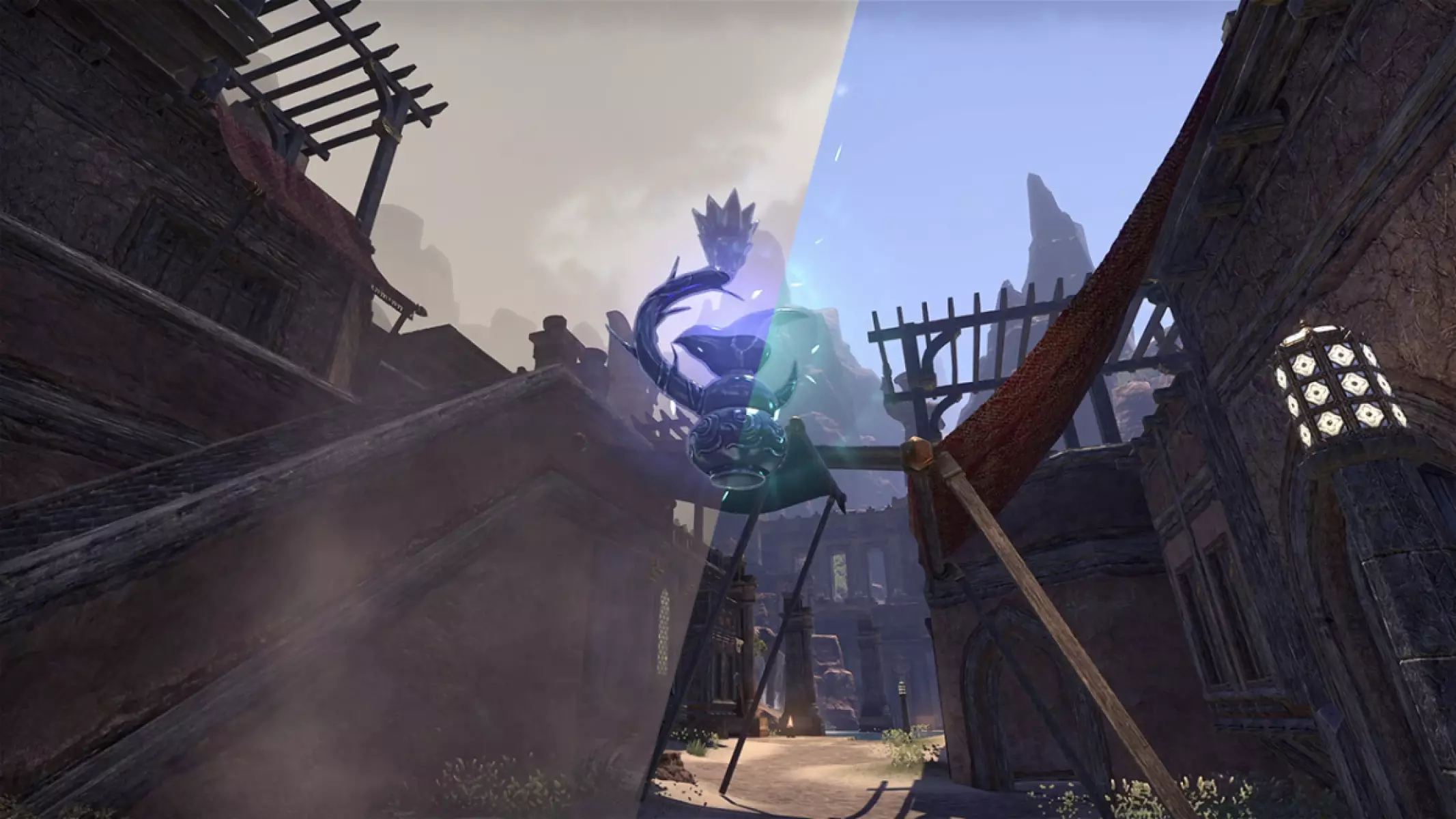 Kynareth's Icon of Storm Control inside the Thieves Oasis house in ESO. 