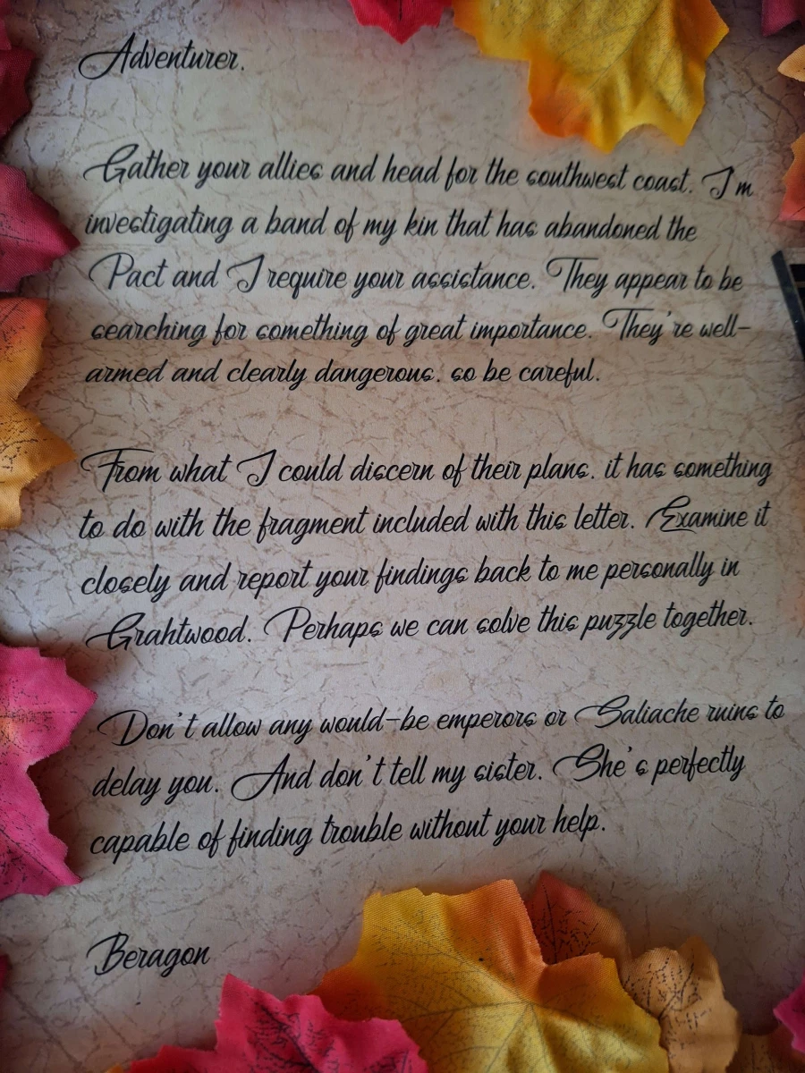 Letter from Beragon posted on X by UESP