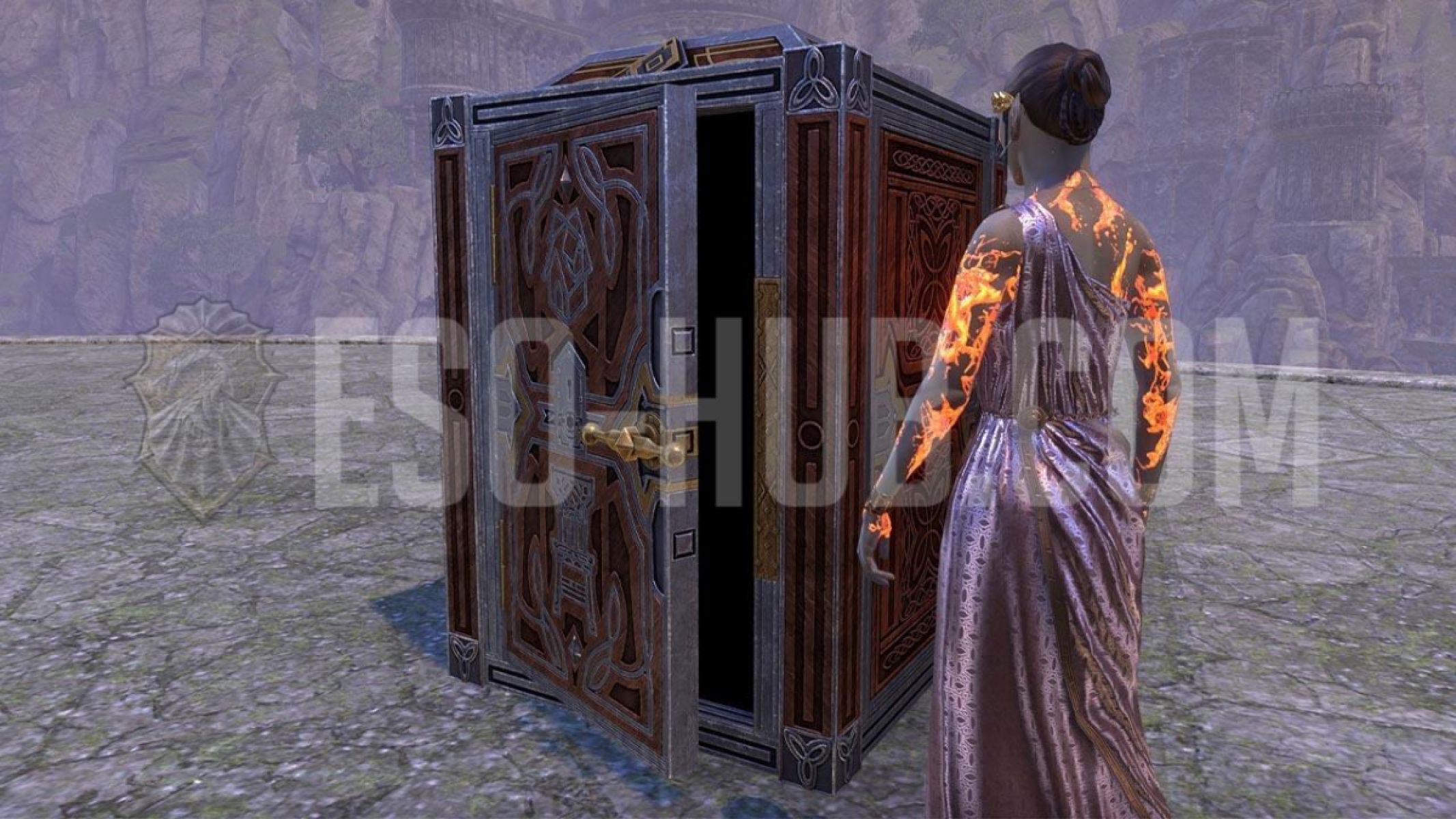 When a player interacts with it, the ESO Furnishing Vault is depicted as being subtly open.