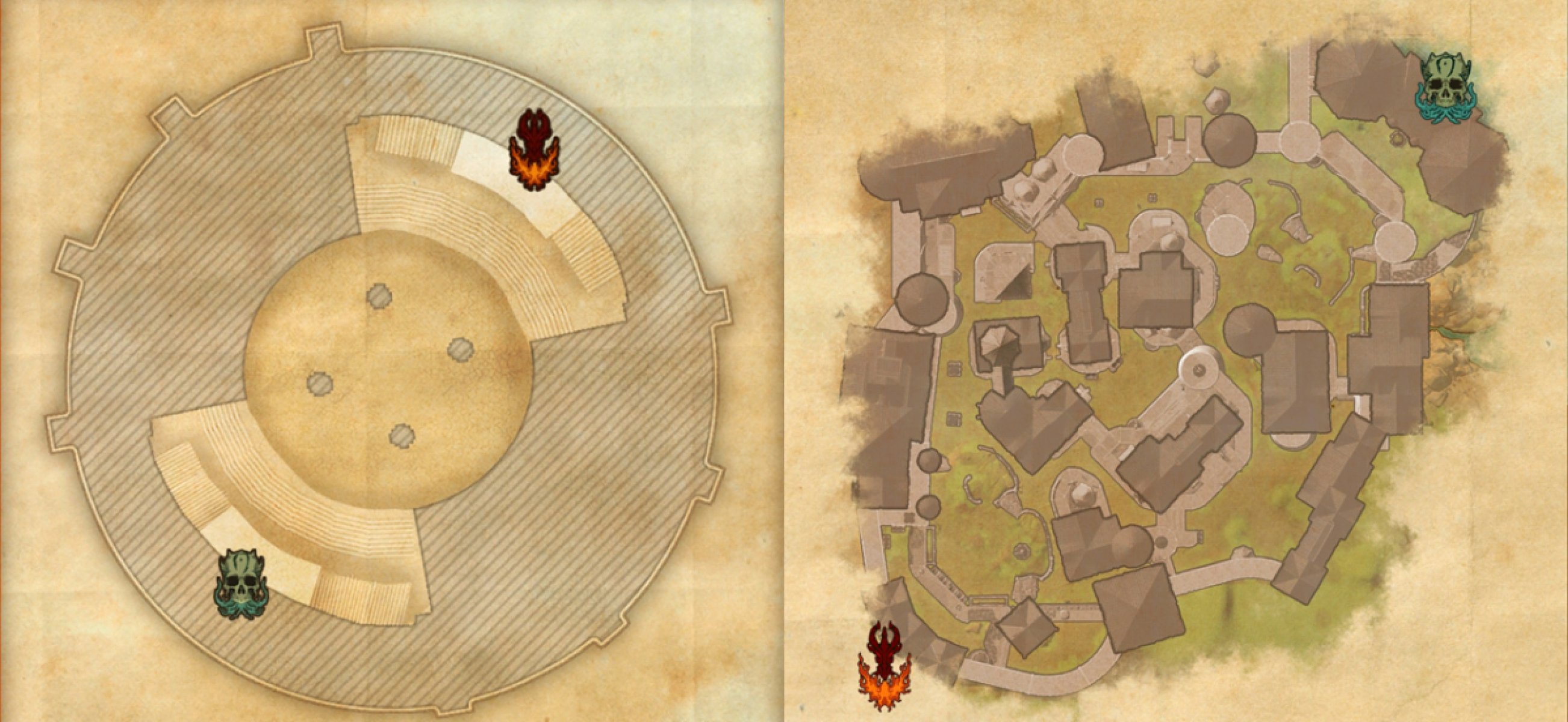 Left: 4v4 oriented map and on the right: 8v8 oriented map.