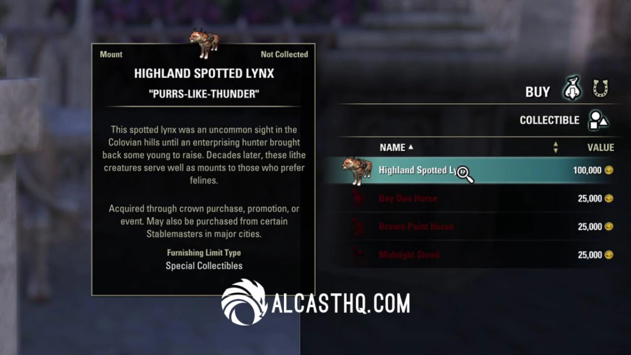 Summerset Stablemaster sells the Highland Spotted Lynx mount.