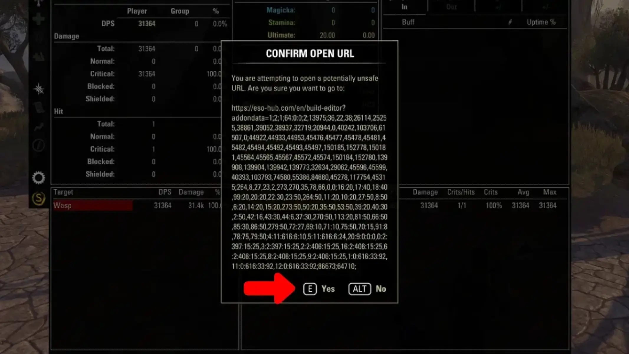 Confirm "Yes" to open ESO-Hub.com Build Editor