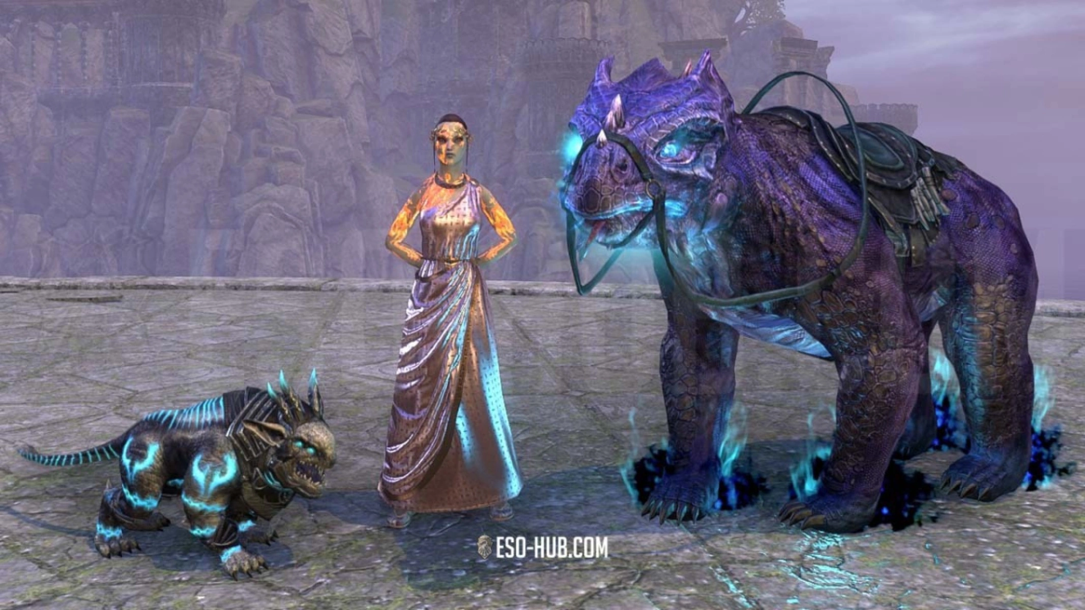 Coldharbour Dremnaken Runt on the left and Wormwrithe Bear-Lizard on the right.