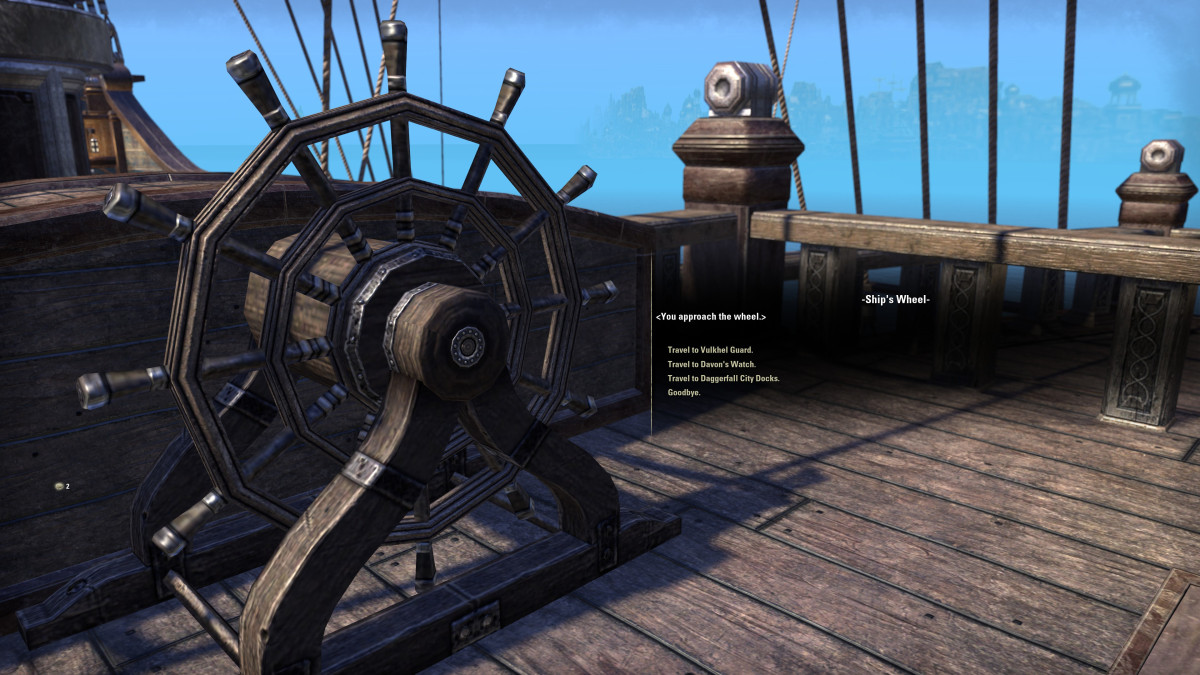Interact with the Helm to travel to the docks