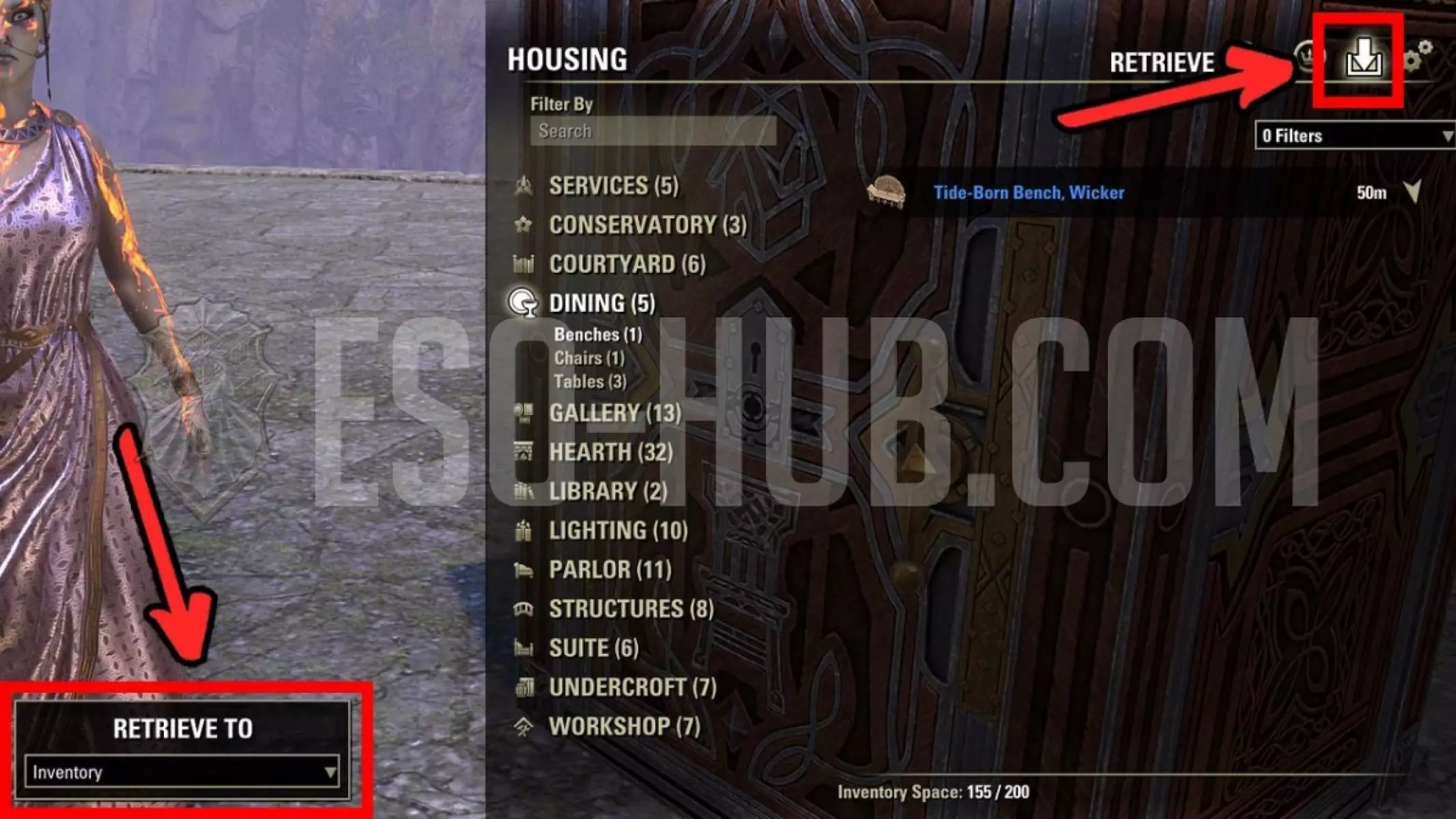 A new "Retrieve to" option is found in the Housing Editor Retrieve tab.