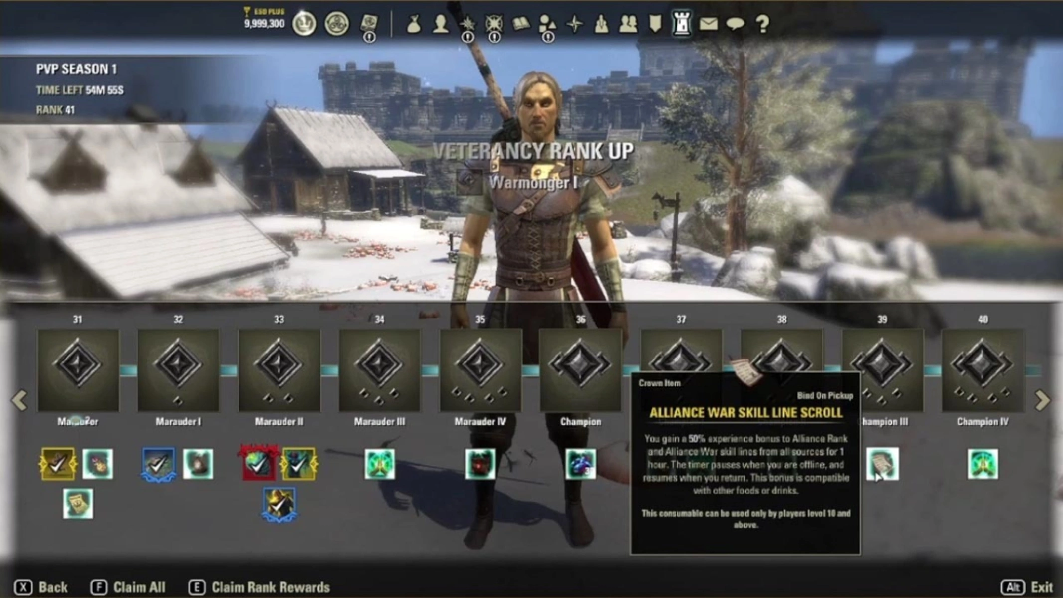 Veterancy is account wide. Every character you play contributes to the same track.